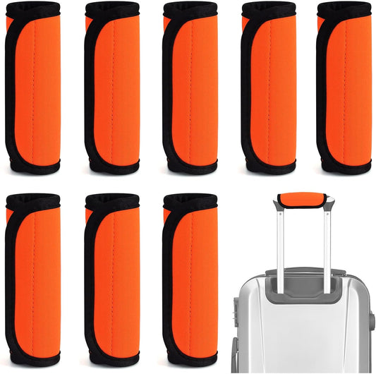 8 Pcs Soft Luggage Handle Wrap Grip Cover Identifiers, Vivid Orange Suitcase Handle Wraps, Waterproof Luggage Handle Covers Tags Accessories for Travel Bag Trolley Case Airplane (Orange)