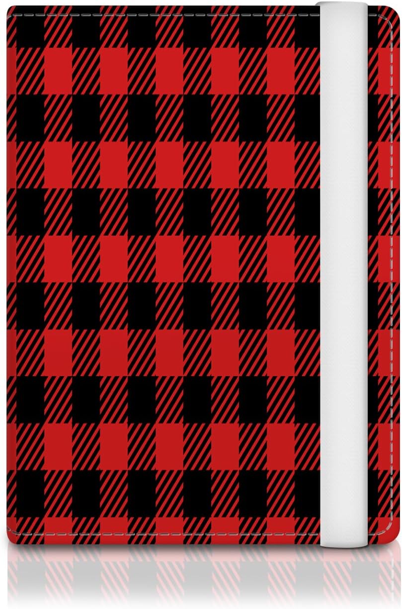 Passport Holder for Travel Essentials, RFID Premium Leather Passport Wallet Cover Case for Travel Must Haves Accessories, Passport Book Holders for Women Men Luxury Black Red Plaid