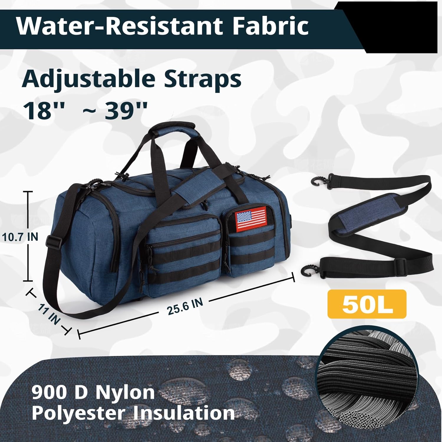 Tactical Gym Bag for Men，50L Large 3 in 1 Sports Duffle Bag with Shoes Compartment for Travel,Water