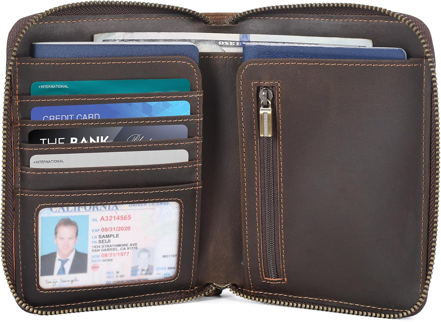 Retro Passport Cover Genuine Leather Unisex Travel Zipper Wallet RFID Blocking (Cocoa Brown)