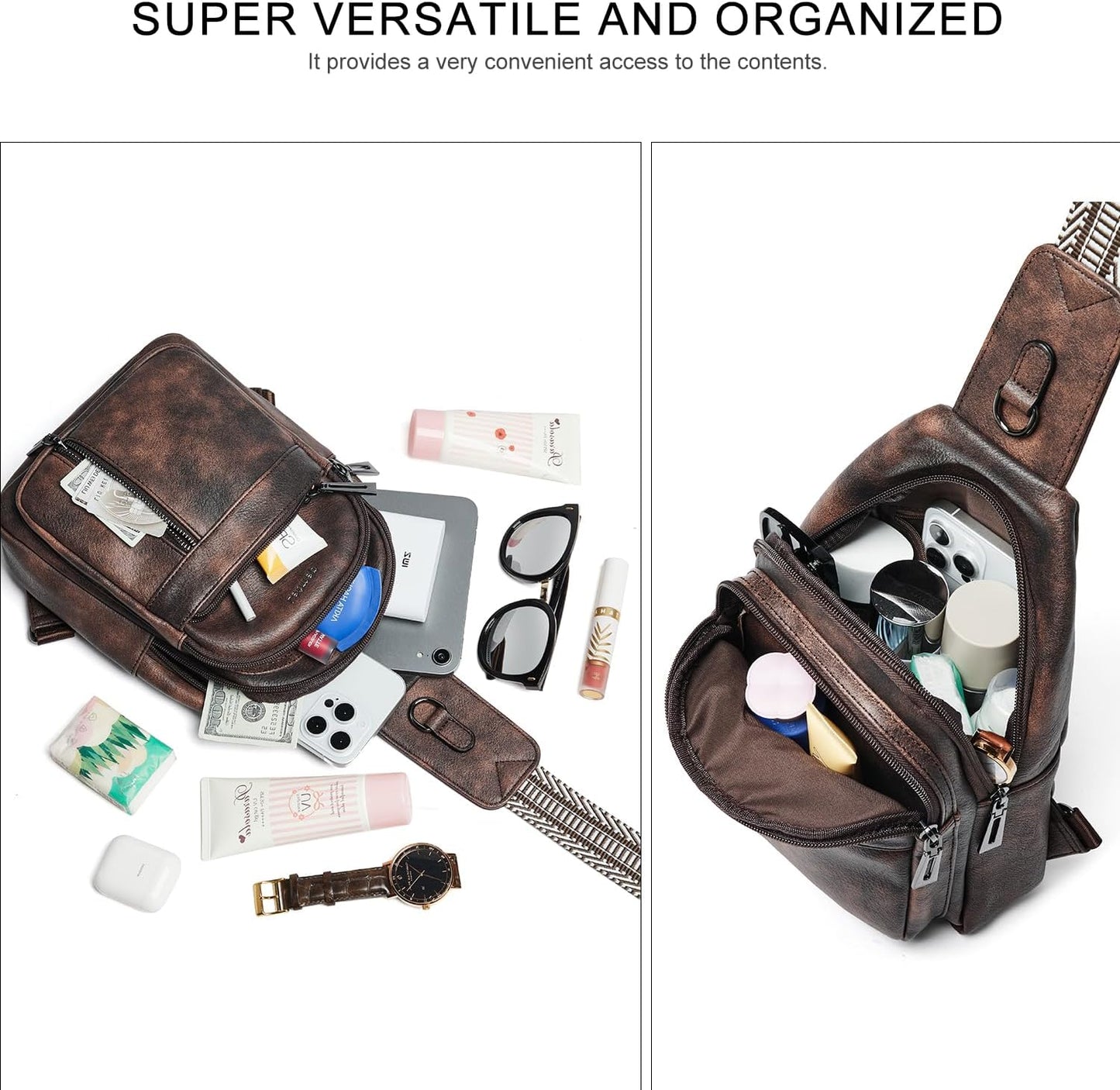 7L Sling Bag For Women Men Backpack Fanny Pack Crossbody Chest Travel Shoulder Belt Bags Purse Handbag PU Leather