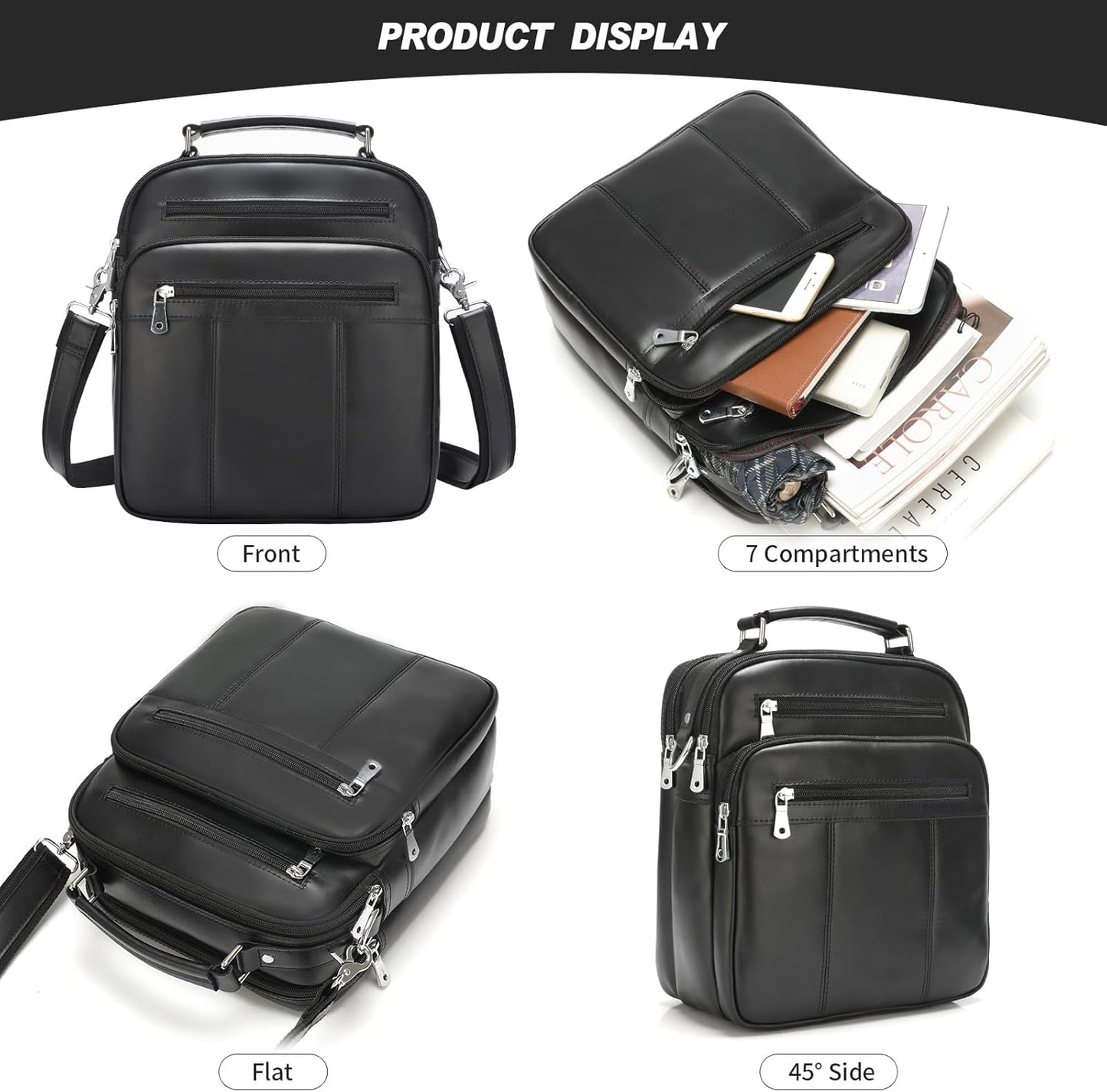 Jack&Chris Leather Messenger Bag for Men, Man Purse Crossbody Bags for Work Business