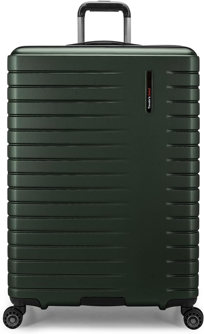Traveler's Choice Archer Polycarbonate Hardside Spinner Luggage Set, Tie Down Straps, Green, Checked 29-Inch
