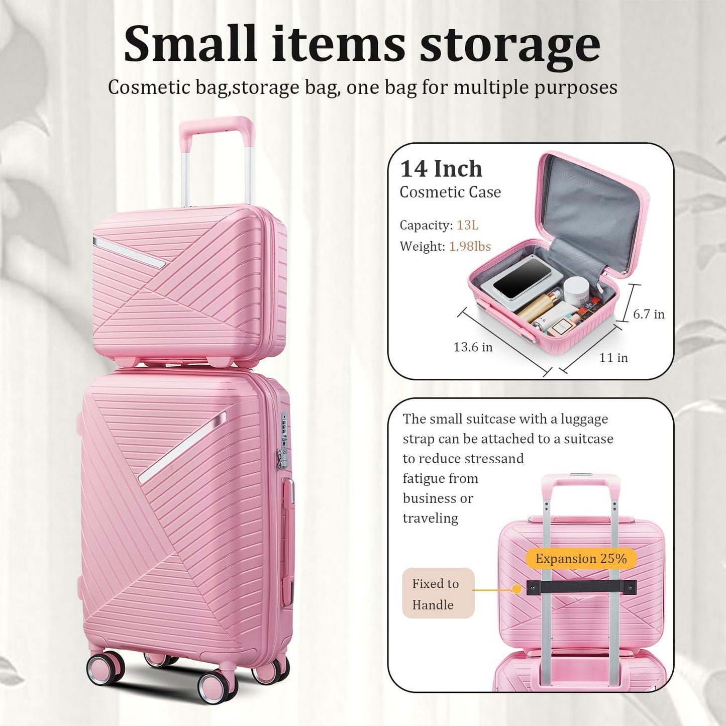 4-Piece Expandable Hardshell Luggage Set with TSA Lock (14/20/24/28) - Lightweight PP Suitcases, 360° Silent Spinner Wheels and Durable 100LB Handle for Air Travel (D# Pink)