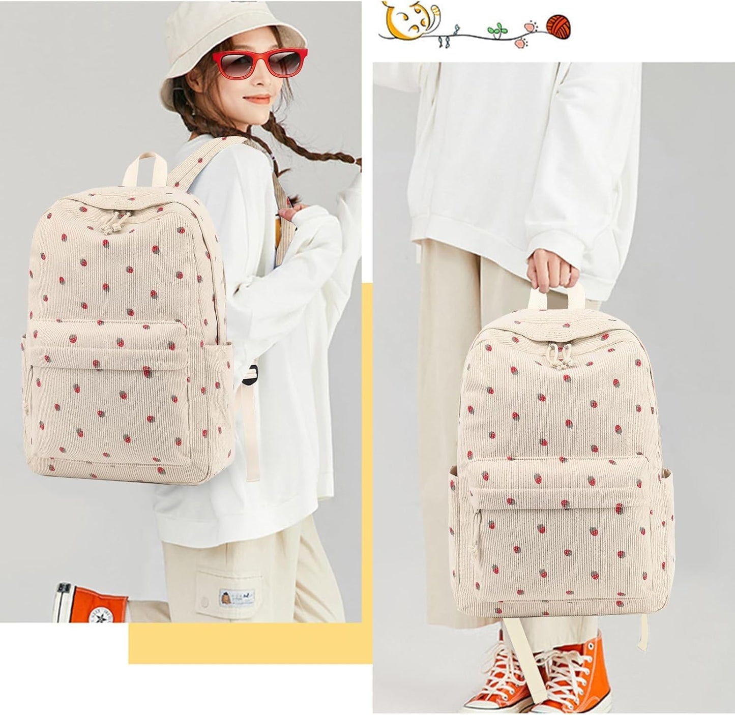 School Backpack for Teen Girls Bookbags Elementary High School Corduroy Laptop Bags Women Travel Daypacks