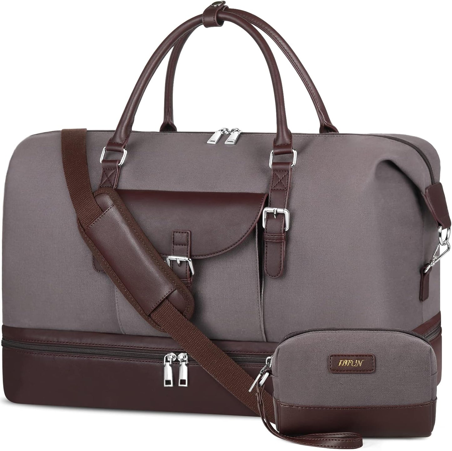 Weekender Bag for Women, Large Overnight Bag Canvas Travel Duffel Bag Carry On Tote with Shoe Compartment 21" 3Pcs Set