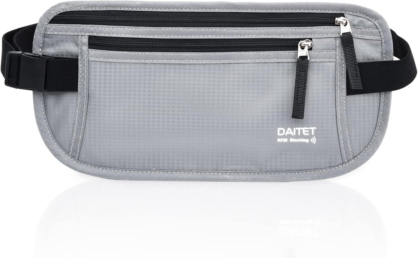 RFID Blocking Money Belt for Men Women, Slim Fanny Pack for Travel，Running,Conceal Waist Wallet for Passport Holder,Phone,Cash(Light Grey)