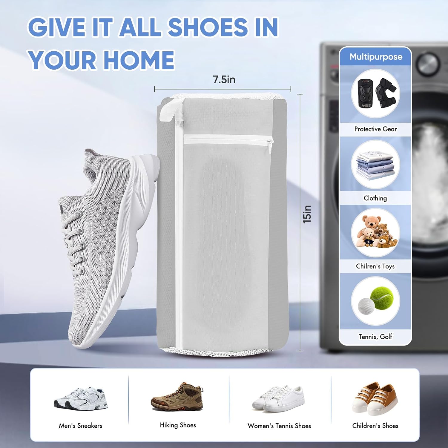 Shoe Washing Machine Bag for Washer and Dryer - Reusable Lint-free, Large Laundry Shoe Bag for