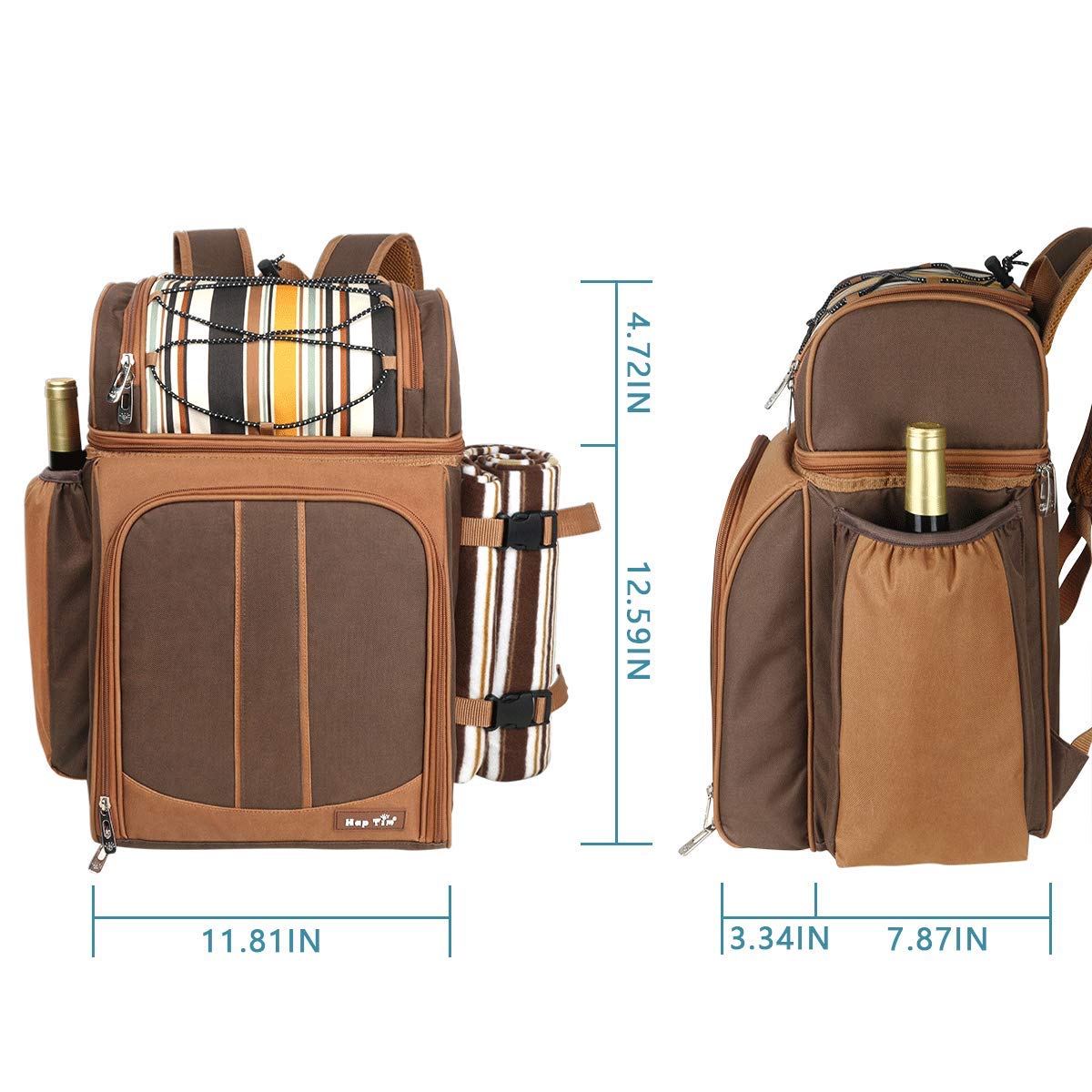 Hap Tim Picnic Basket Backpack for 2 Person with 2 Insulated Cooler Compartment, Wine Holder
