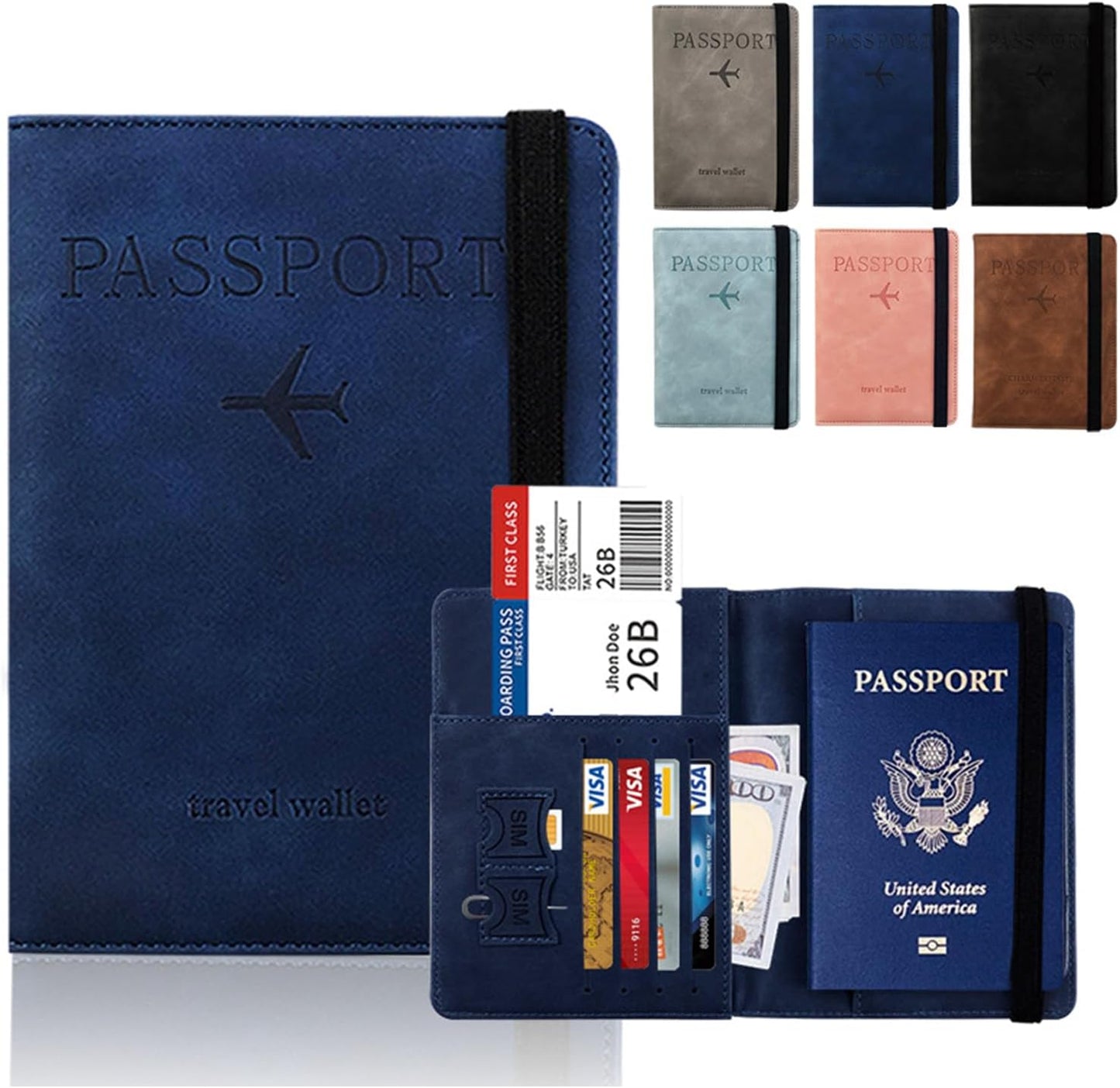 2-Pack Passport Holder Cover Wallet RFID Leather Passport Travel Wallet Elastic Strap Leather Card Case Accessories for Men Women