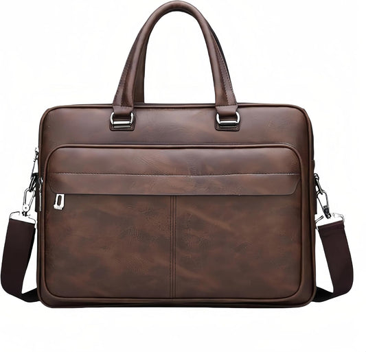 Vintage Leather Laptop Briefcase, 16 Inch Messenger Bag, Crossbody Shoulder Computer Satchel for Men Office Computer Bag