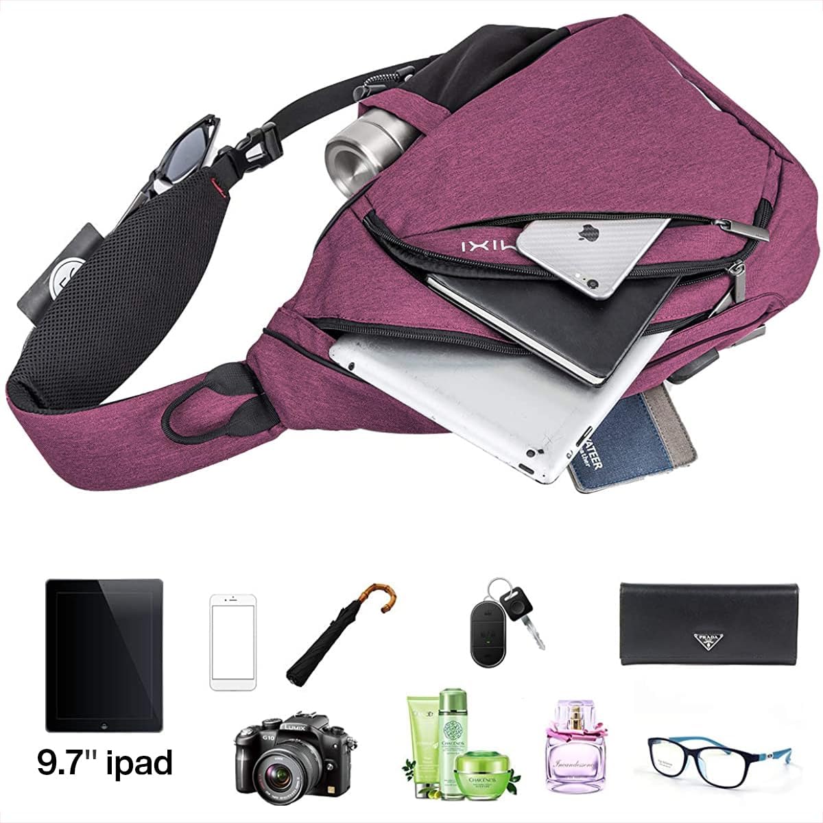 mixi Sling Bag Men Backpack Unisex One Shoulder Bag Hiking Travel Backpack Crossbody with USB Port