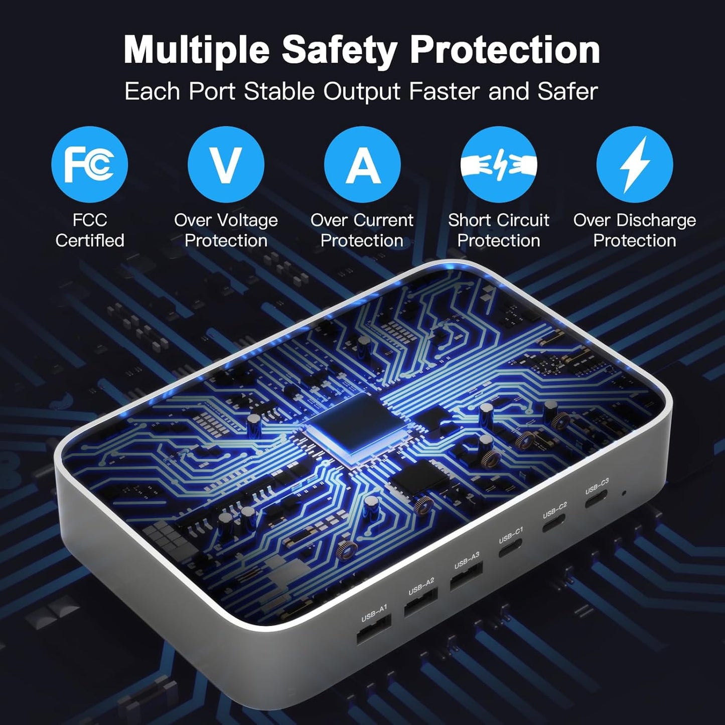 MSTJRY 90W 6-Port USB C Fast Charging Station for Multiple Devices, Multi PD Charger Station for iPhone iPad Tablet Phone, Charging Dock Organizer with Adjustable Dividers for Home Office Classroom