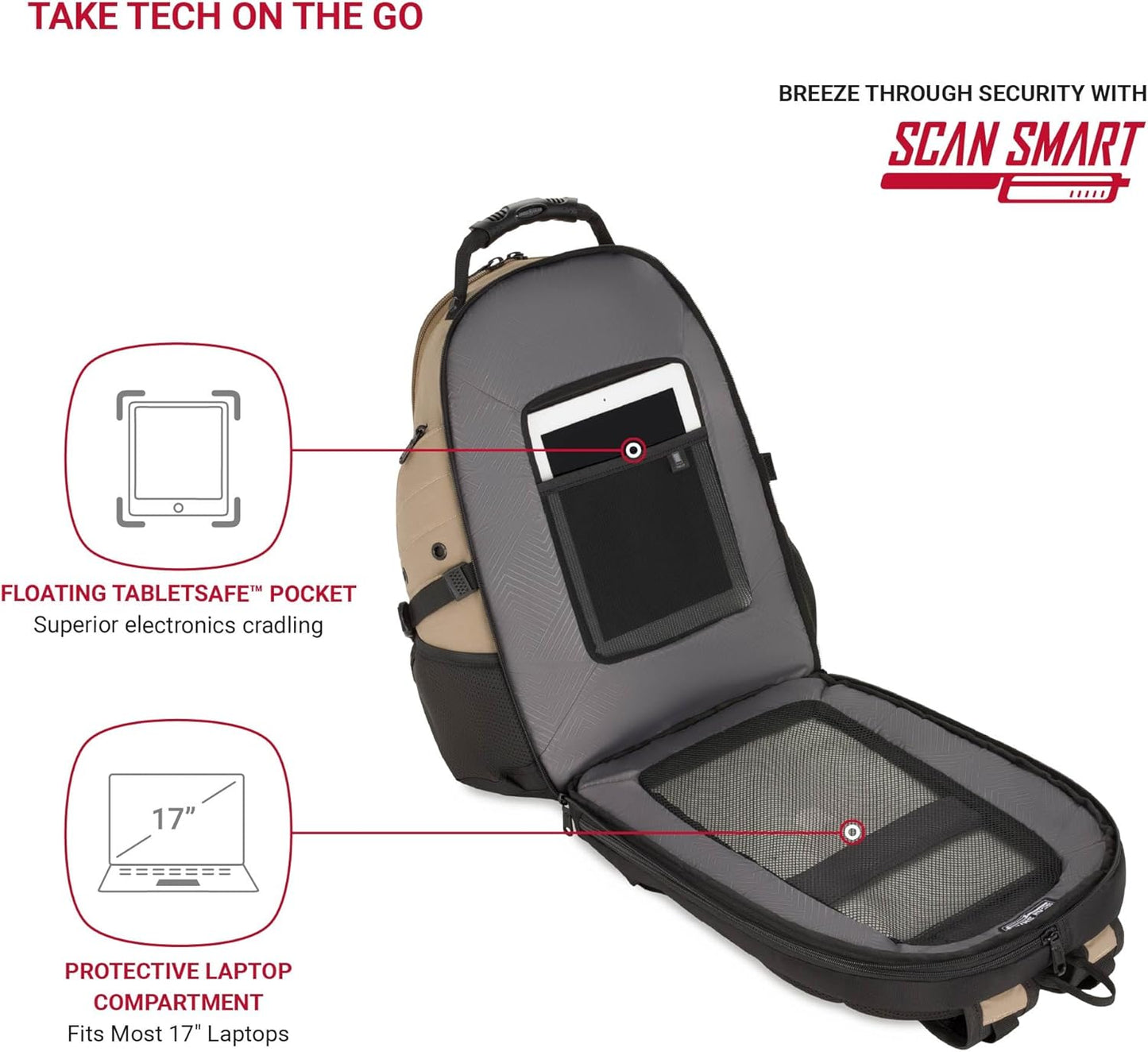 SwissGear 1900 Scansmart TSA 17 Laptop Backpack, Pastel Brown, 19-Inch