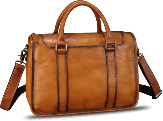 Genuine Leather Messenger Briefcase Bags for Men Vintage Real Leather Shoulder Purse Crossbody Bag Computer Laptop Bag