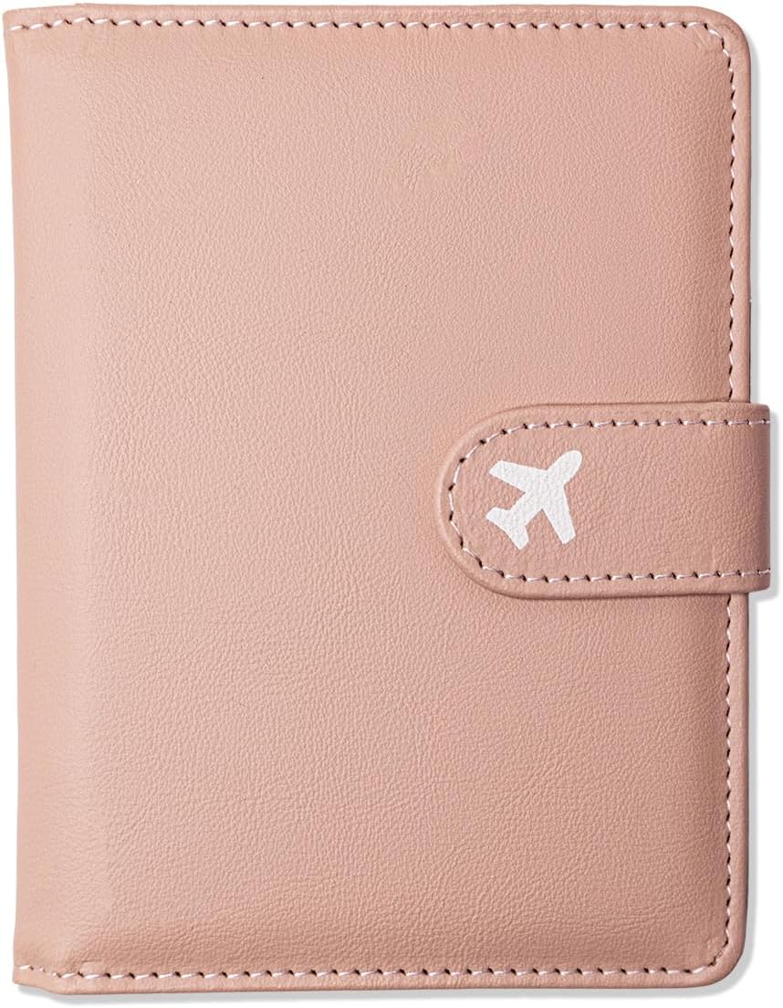 Passport Holder, Travel Wallet Cover with Pen Loop | Cute RFID Blocking Leather Case with Magnetic Closure for Travel Essentials-Pink