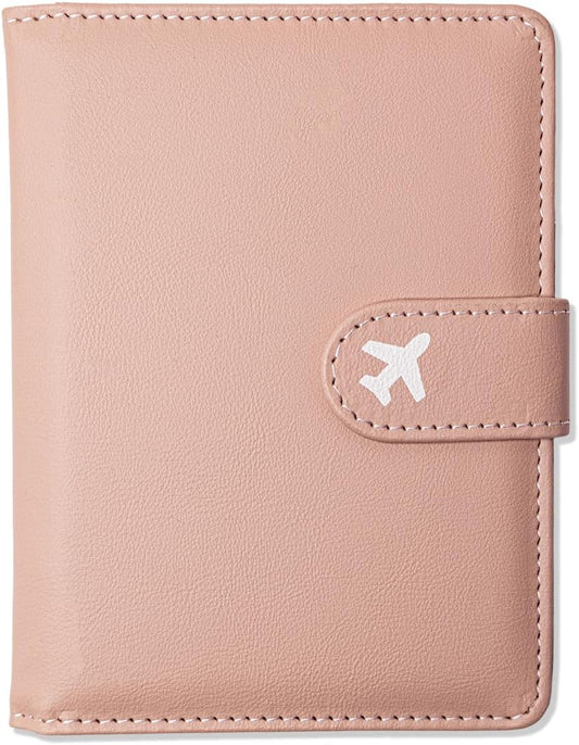 Passport Holder, Travel Wallet Cover with Pen Loop | Cute RFID Blocking Leather Case with Magnetic Closure for Travel Essentials-Pink