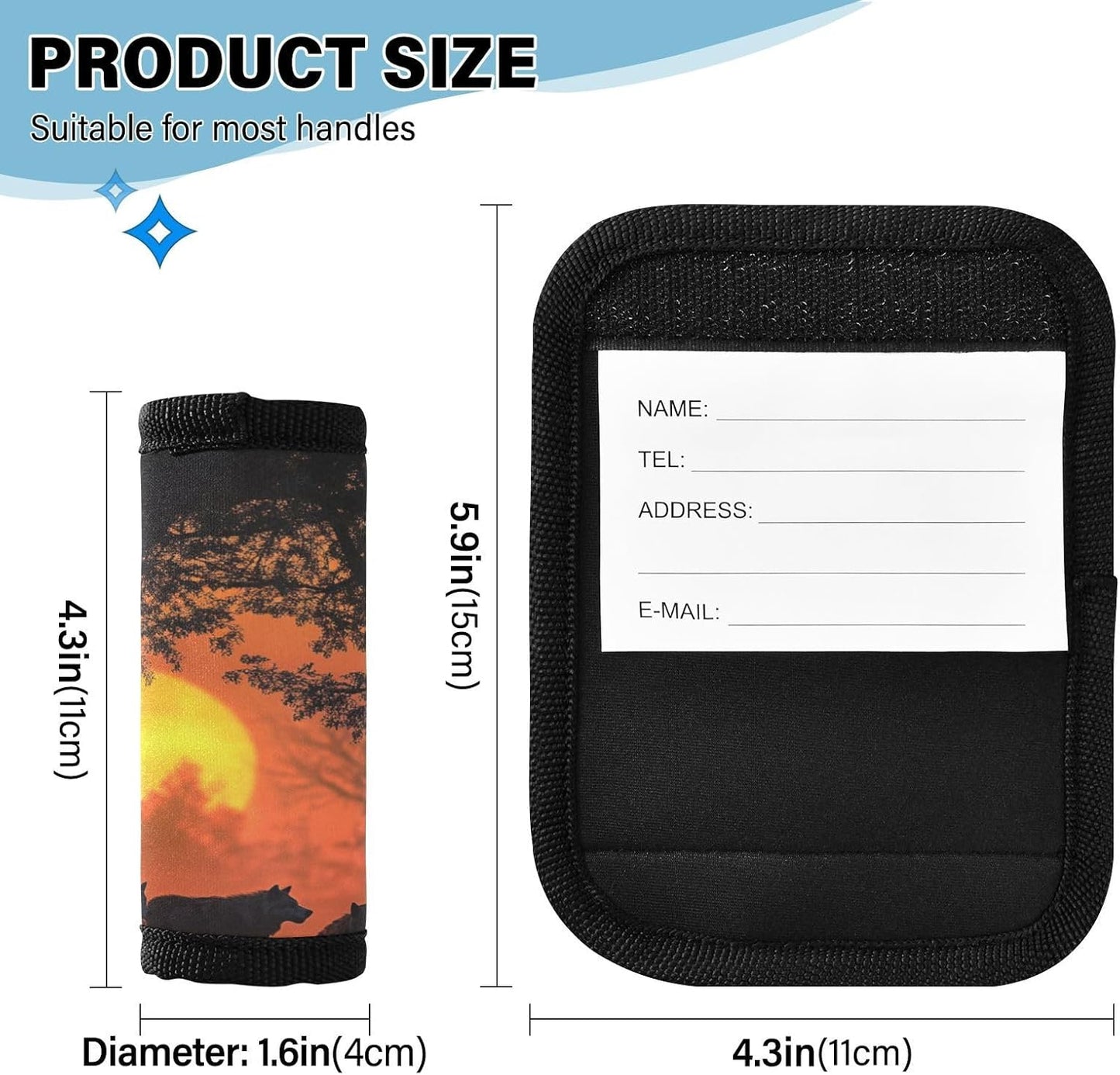 Sunset Forest Wolves 4 Pack Luggage Handle Wraps Covers for Suitcase Identifiers Bag Tags Travel Accessories