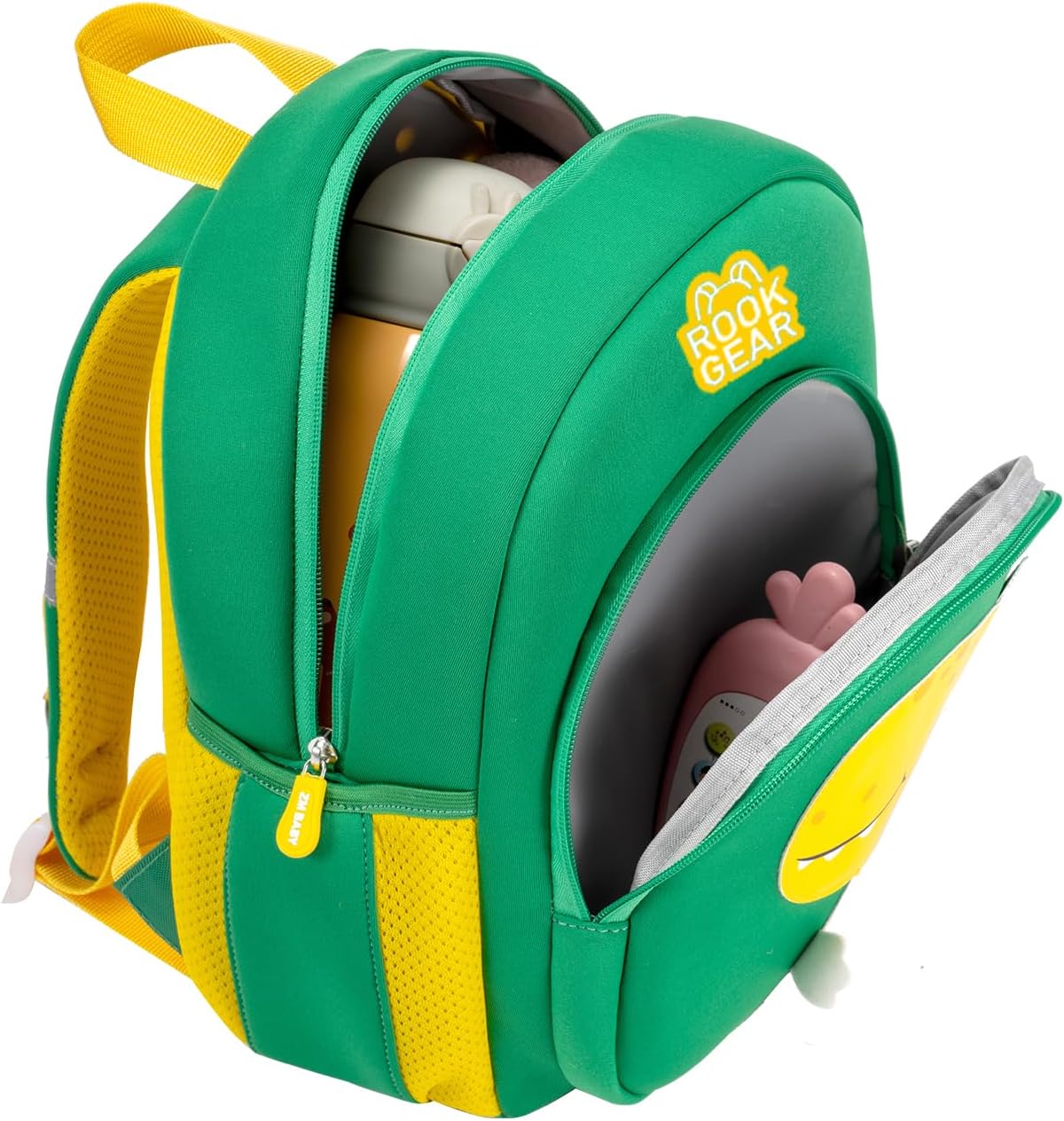 Lightweight and breathable children's dinosaur schoolbag, made of SBR diving fabric, suitable for kindergarten backpacks (green, Large)