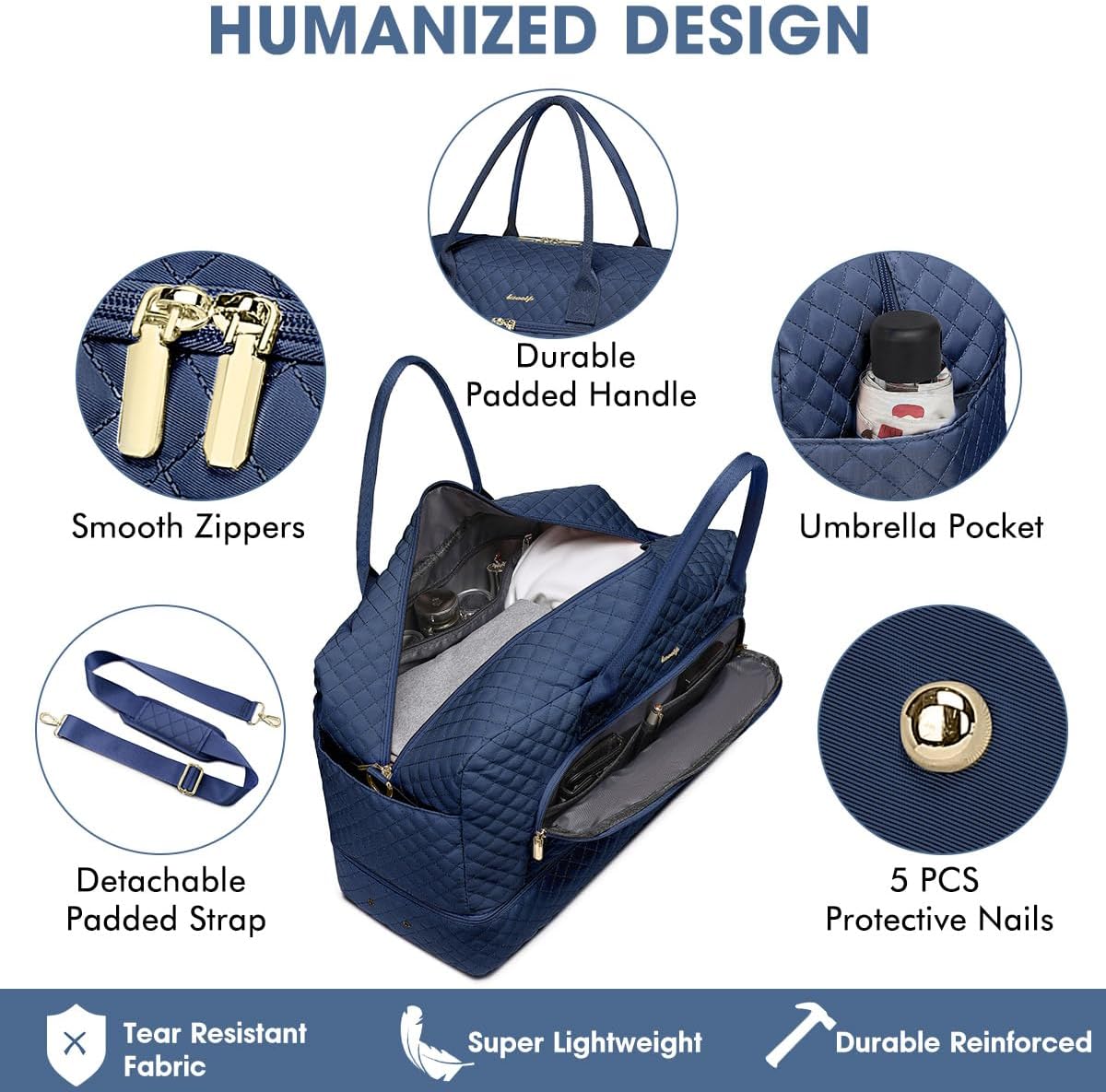 Large Women Travel Duffle Bag - Carry on Overnight Bag Weekend Travel Duffel Tote Bag Yoga Gym Bag with Wet Pocket Toiletry Weekender Overnight Bag for Travel Business Trips Sport Hospital Navy
