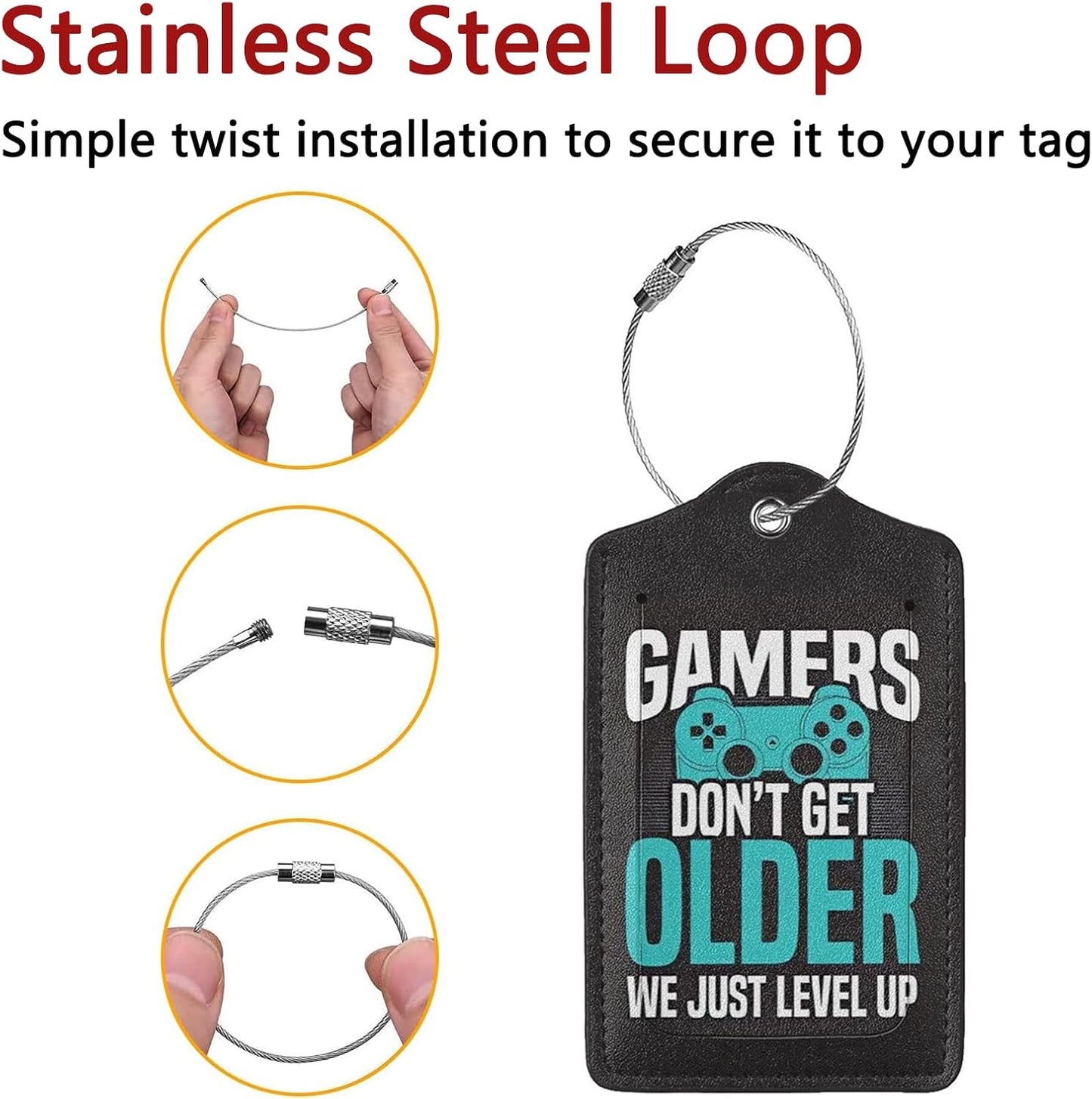 2 Pack Luggage Tags for Suitcase, Privacy Cover ID Label with Stainless Steel and Address Card for Travel Bag Backpack Cruise Ship Essentials Tag Boys Girls Kids Teens - Gamers We Just Level Up