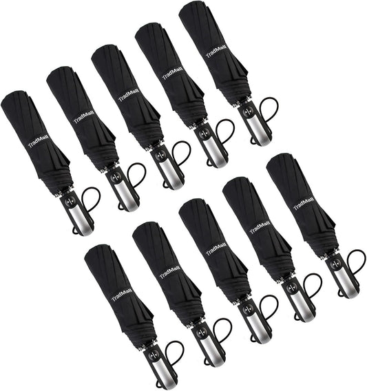 TradMall 10 Pack Bulk Umbrellas Travel Windproof Portable Compact Large Canopy Ergonomic Handle Auto Open & Close