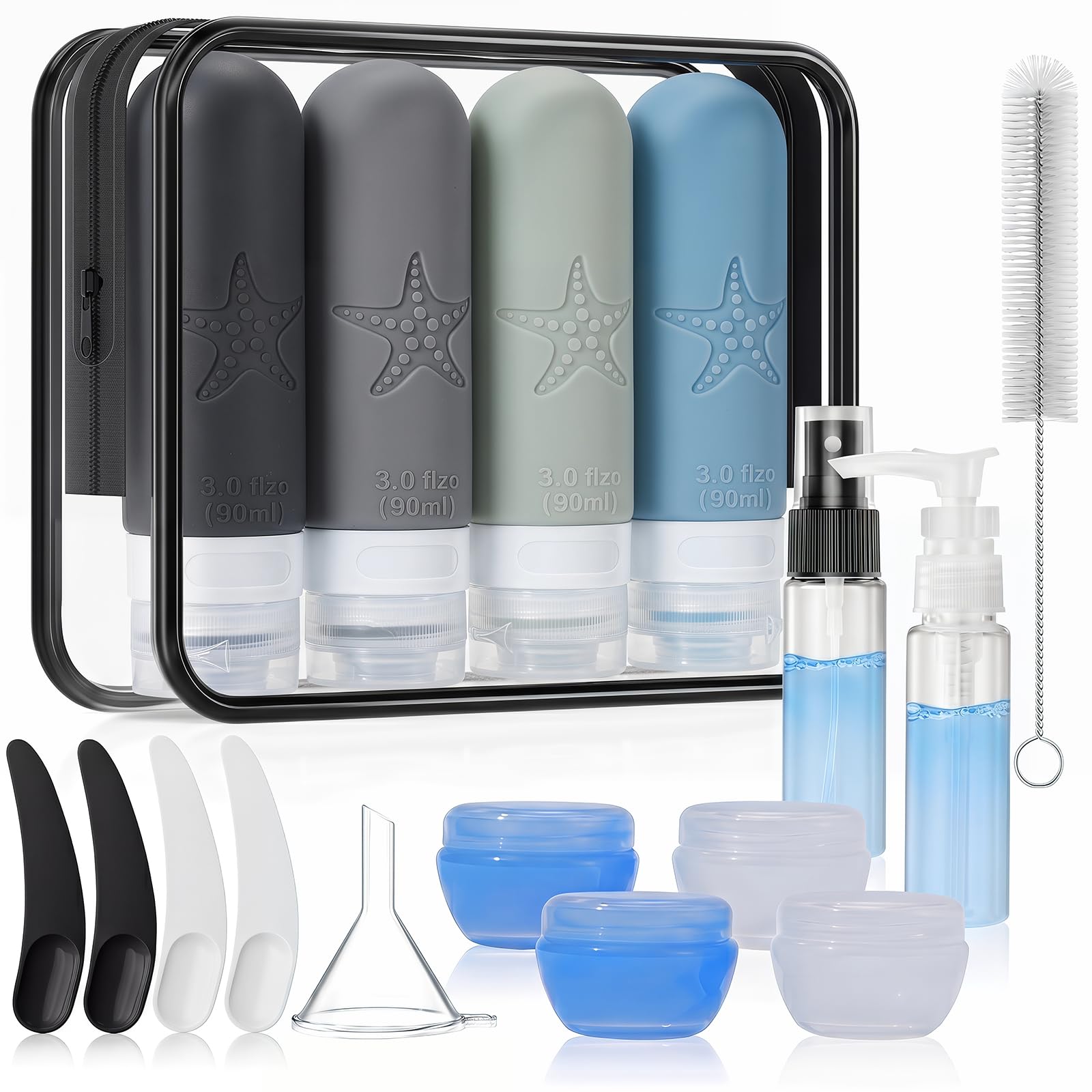 JBYAMUS 18 Pack Travel Bottles for Toiletries - TSA Approved, Triple Leak Proof Silicone Set, 3oz