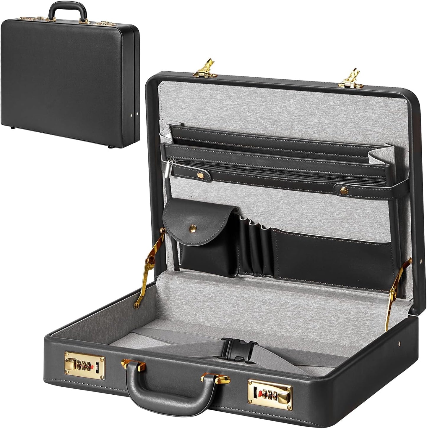 Briefcases for Men, Anti-Theft Dual Lock Briefcase with 16 Inch Laptop Compartment, Waterproof Faux Leather, Brief Cases Men with Multi File Organizer, Perfect for Office, Travel (Black)