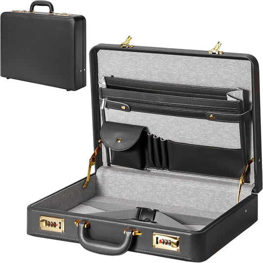 Briefcases for Men, Anti-Theft Dual Lock Briefcase with 16 Inch Laptop Compartment, Waterproof Faux Leather, Brief Cases Men with Multi File Organizer, Perfect for Office, Travel (Black)