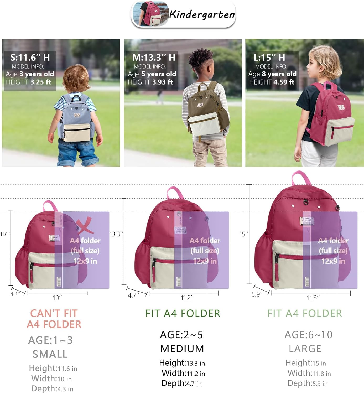 Toddler Backpack for Boys 2-5: Preschool Kindergarten 13" Daycare Backpacks Fit A4 Folder