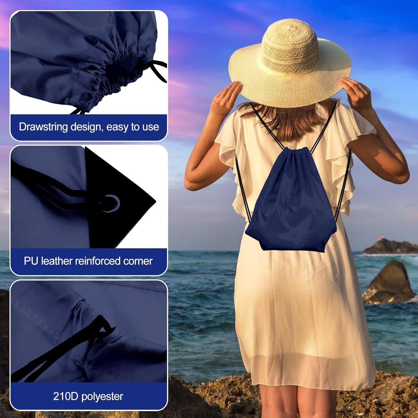 KUUQA 2 Pcs Navy Blue Drawstring Backpack Drawstring Bag Bulk Sports Cinch Bags String Backpack