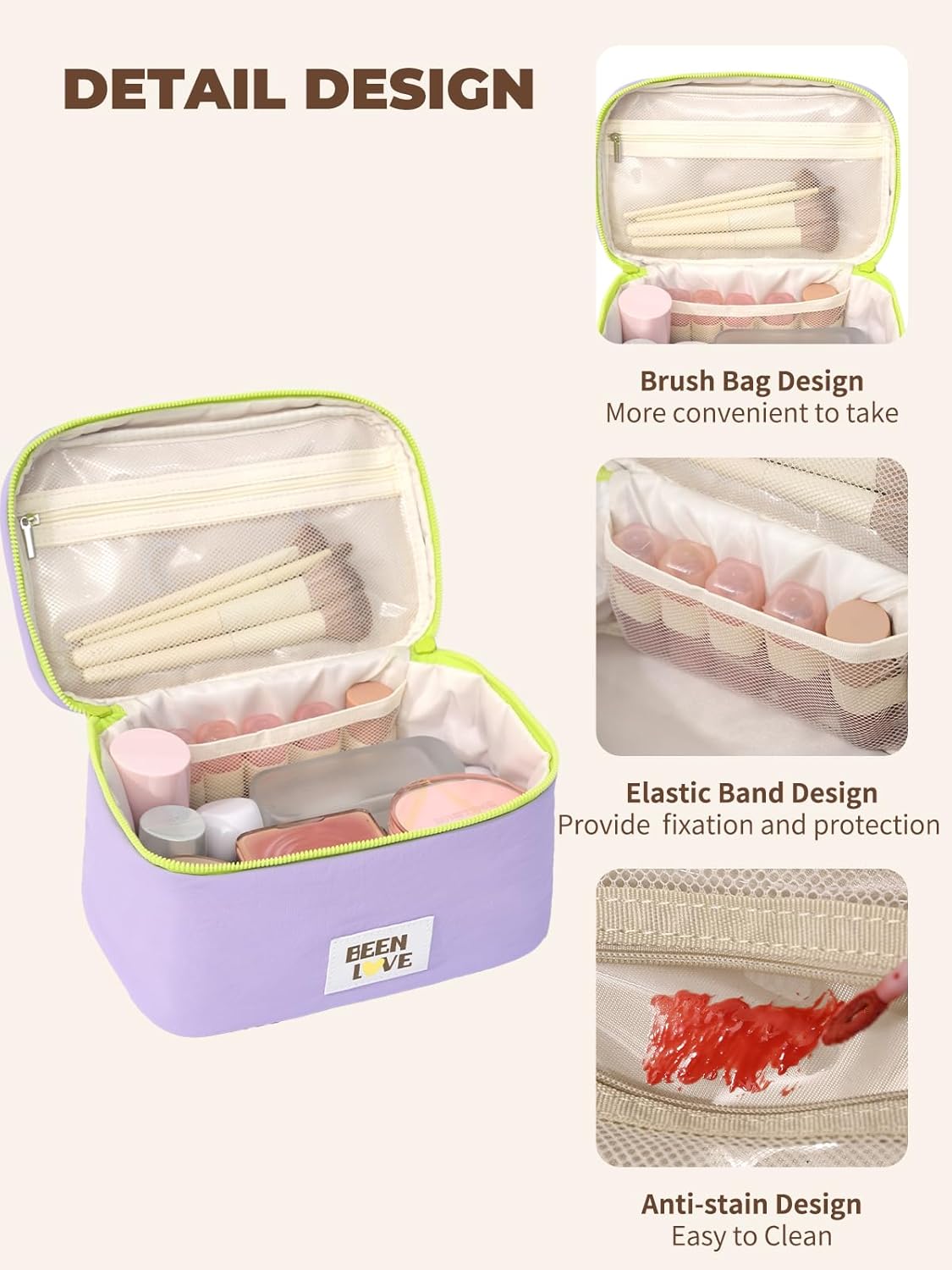 Travel Makeup Bag Cute Cosmetic Bag for Women Large Capacity Makeup Case Organizer Bag Toiletry Bag Portable Waterproof Make Up Bags with Handle and Divider, Purple
