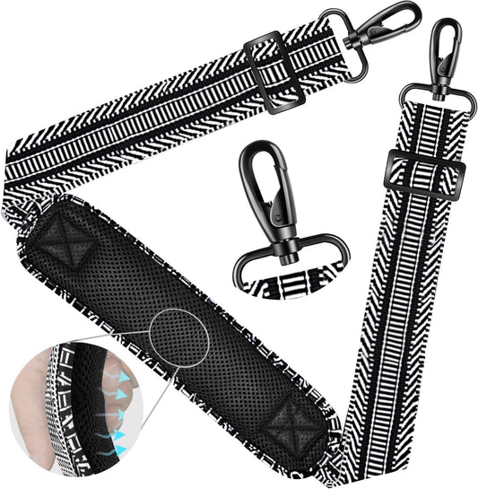 ZINZ Shoulder Strap 59 Inch Universal Bag Strap with Ultra-thick Fixed Breathable Pad Adjustable Heavy-duty Shoulder Strap for Laptop bag Crossbody Gym Bag Camera Bag and more - Black White Jacquard