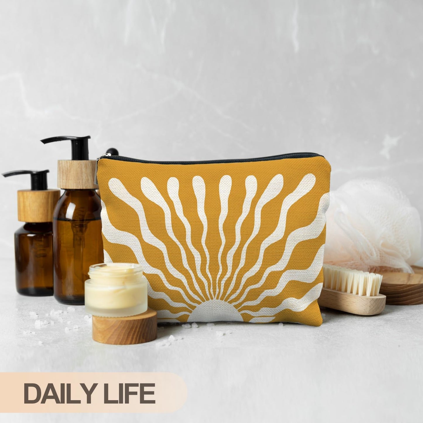 Abstract Groovy Boho Sun Sunshine Makeup Bag, Sunshine Gifts Cosmetic Bags for Women, Boho Gifts for Women, Retro Mid Century Modern Art Zipper Makeup Pouch