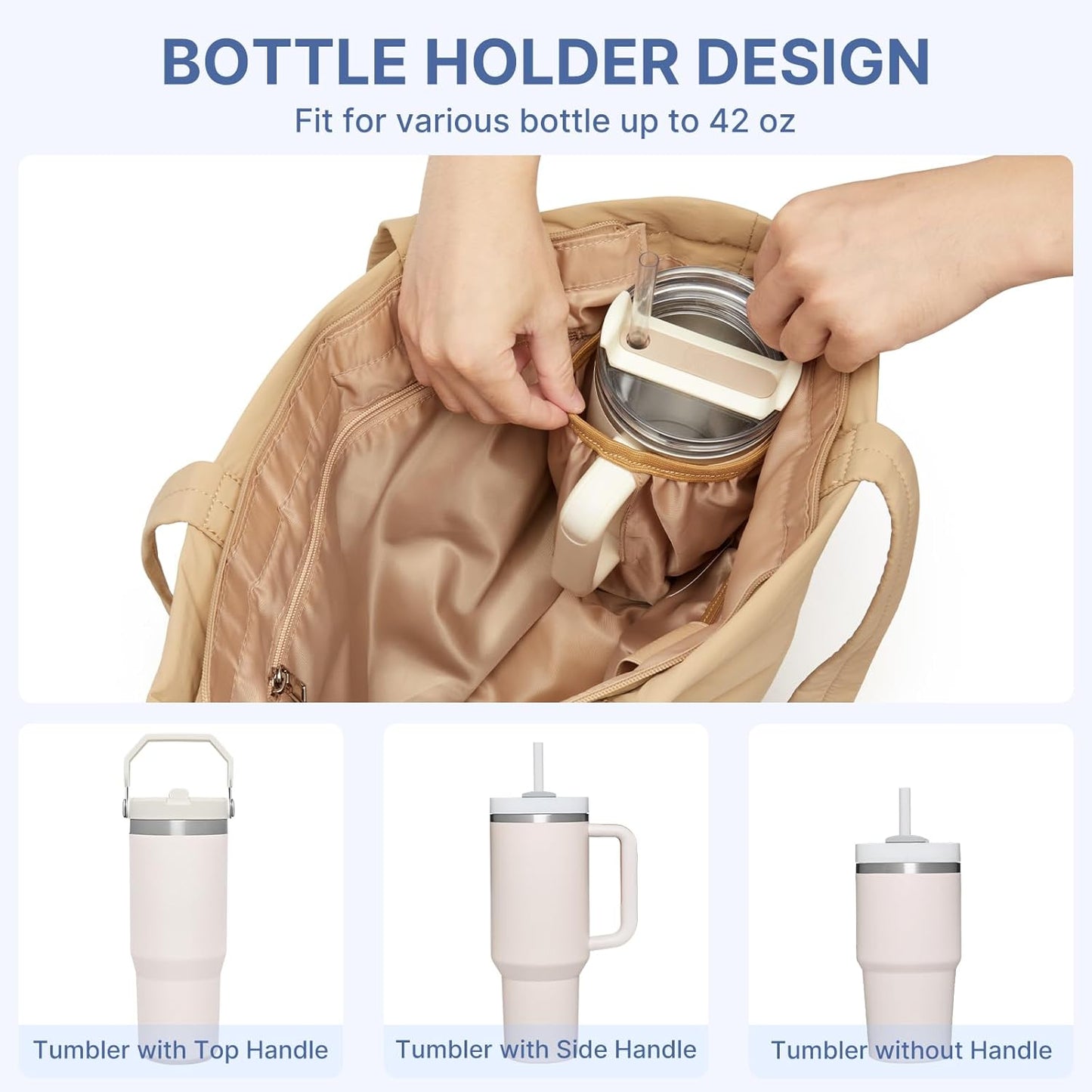 G4Free Tote Bag for Women, Puffer Casual Shoulder Bag with Cup Holder and Laptop Compartment for Travel, Work, Gym