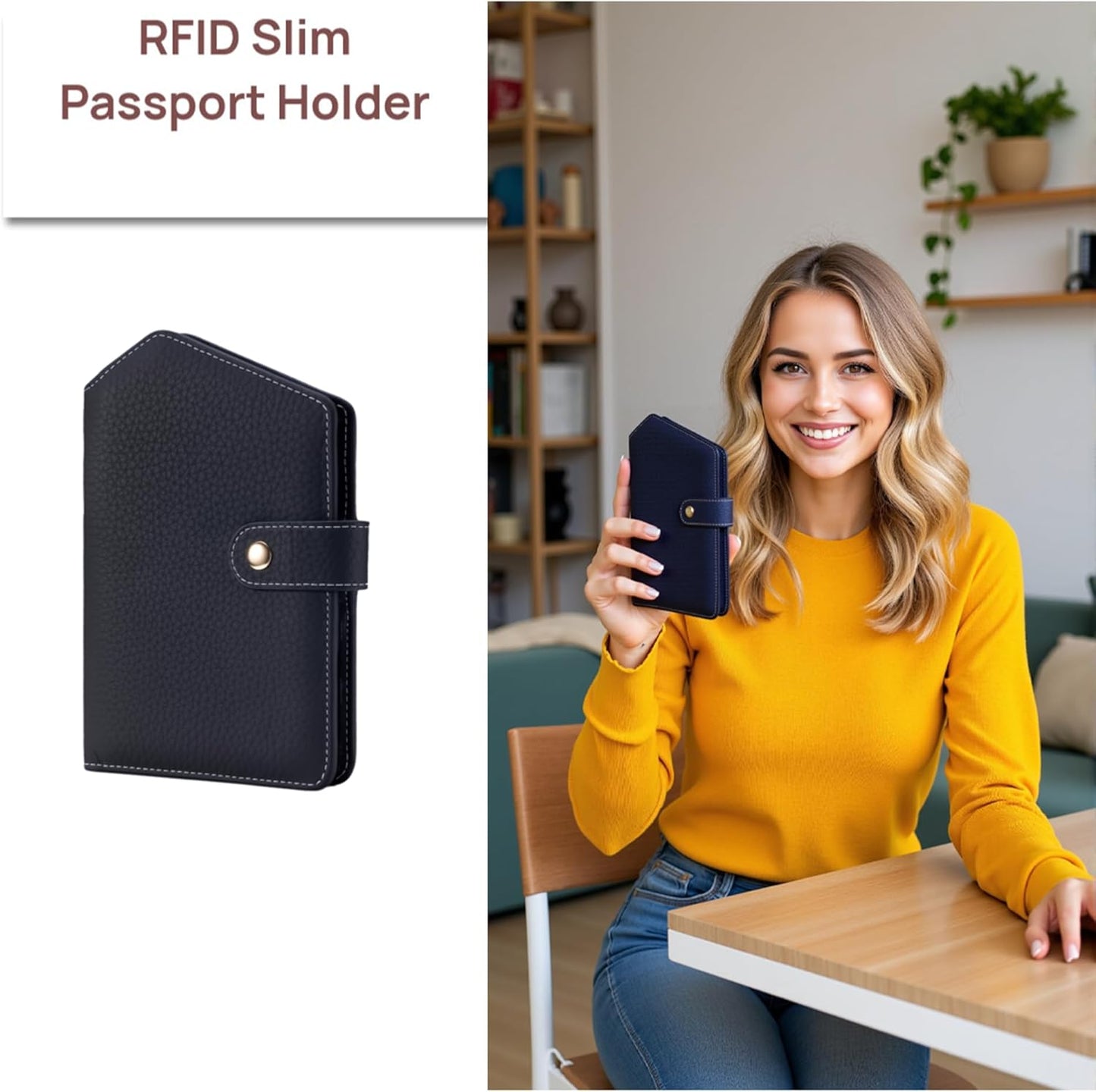 Cute RFID Passport Wallet for Women Leather Slim Passport Holder Travel Wallet Cover with Zipper Coin Purse, Credit Card, Sim and Tticket Slots (Black)