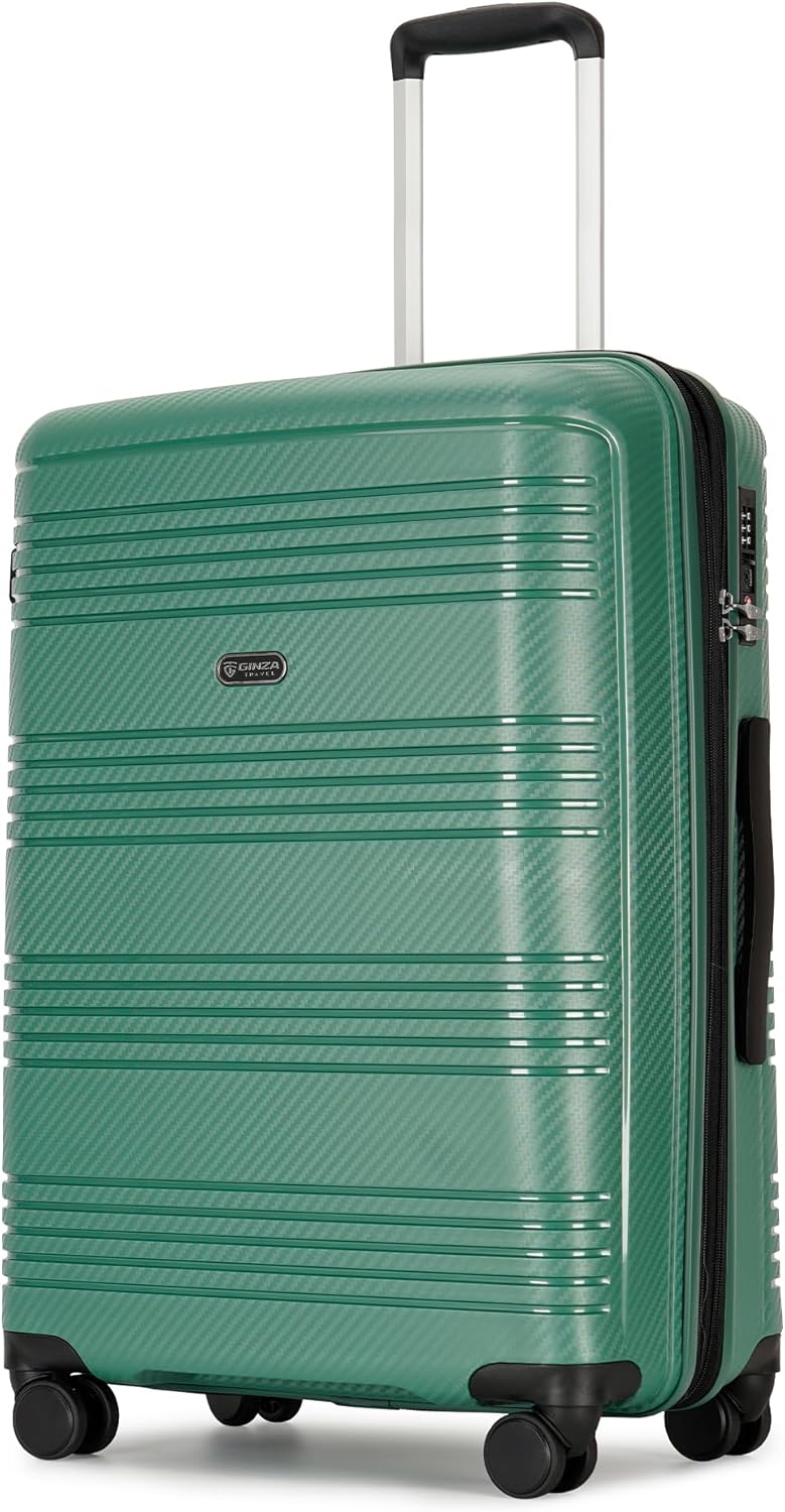 GinzaTravel 20 Inch Carry on Luggage 22x14x9 Airline Approved Hardside Suitcase with Spinner Wheels TSA Lock, 20-Inch, Green