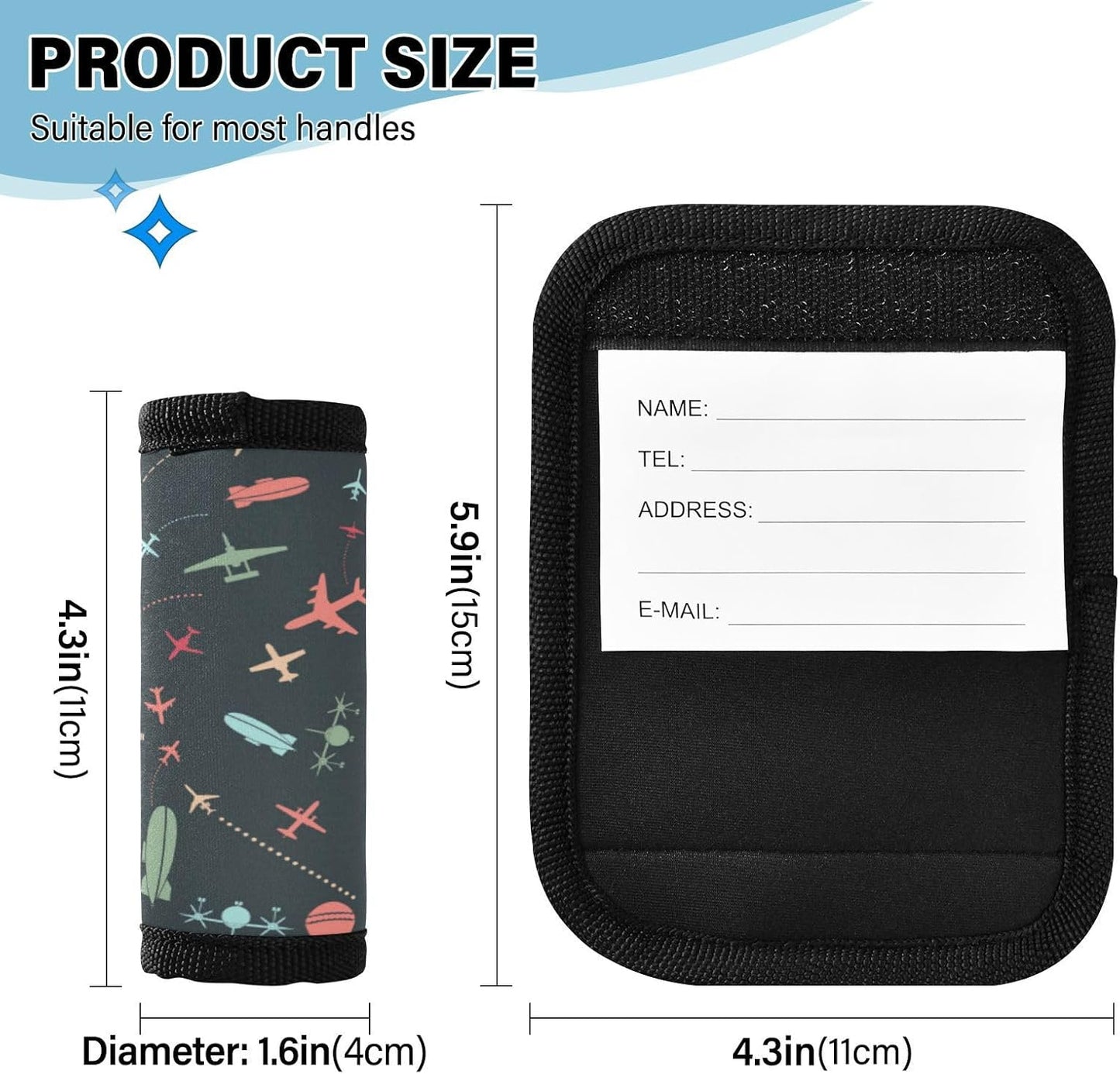 4Pcs Luggage Handle Wrap Suitcase Identifier Handle Covers Tags Soft Travel Bags Luggage Handle Gripper Accessories for Airplane Flying Airplane Pattern
