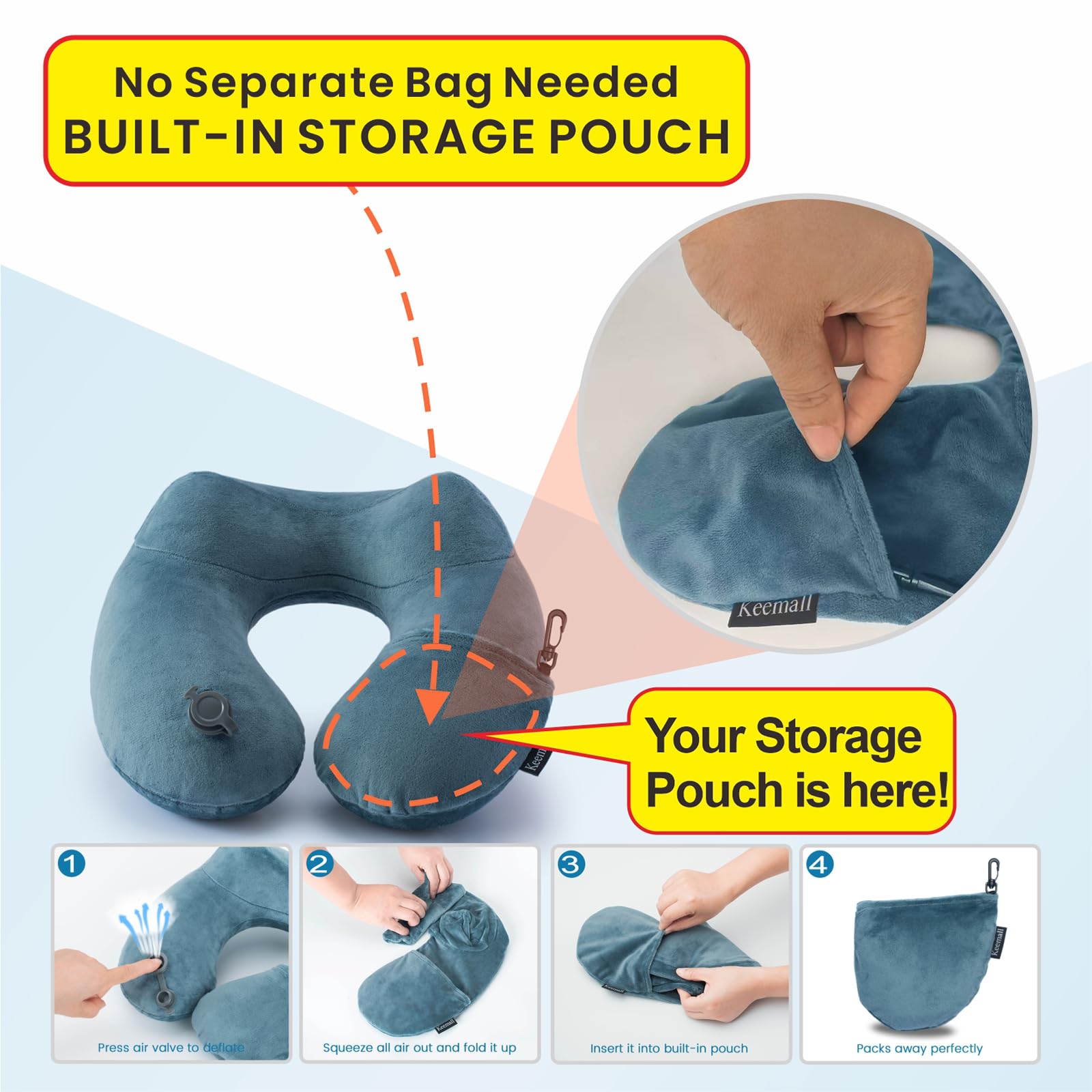 Keemall Inflatable Travel Neck Pillow, Cervical Support for Airplane & Car