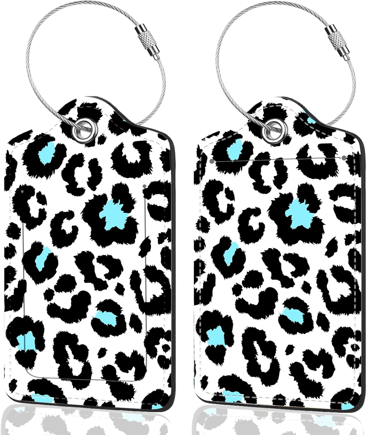2Pack Luggage Tags for Suitcases, Cute Unique Pu Leather Cruise Luggage Tag with Privacy Cover ID Label Address Card and Metal Ring Suitable for Women Men Kids Travel Bag Black Leopard Print