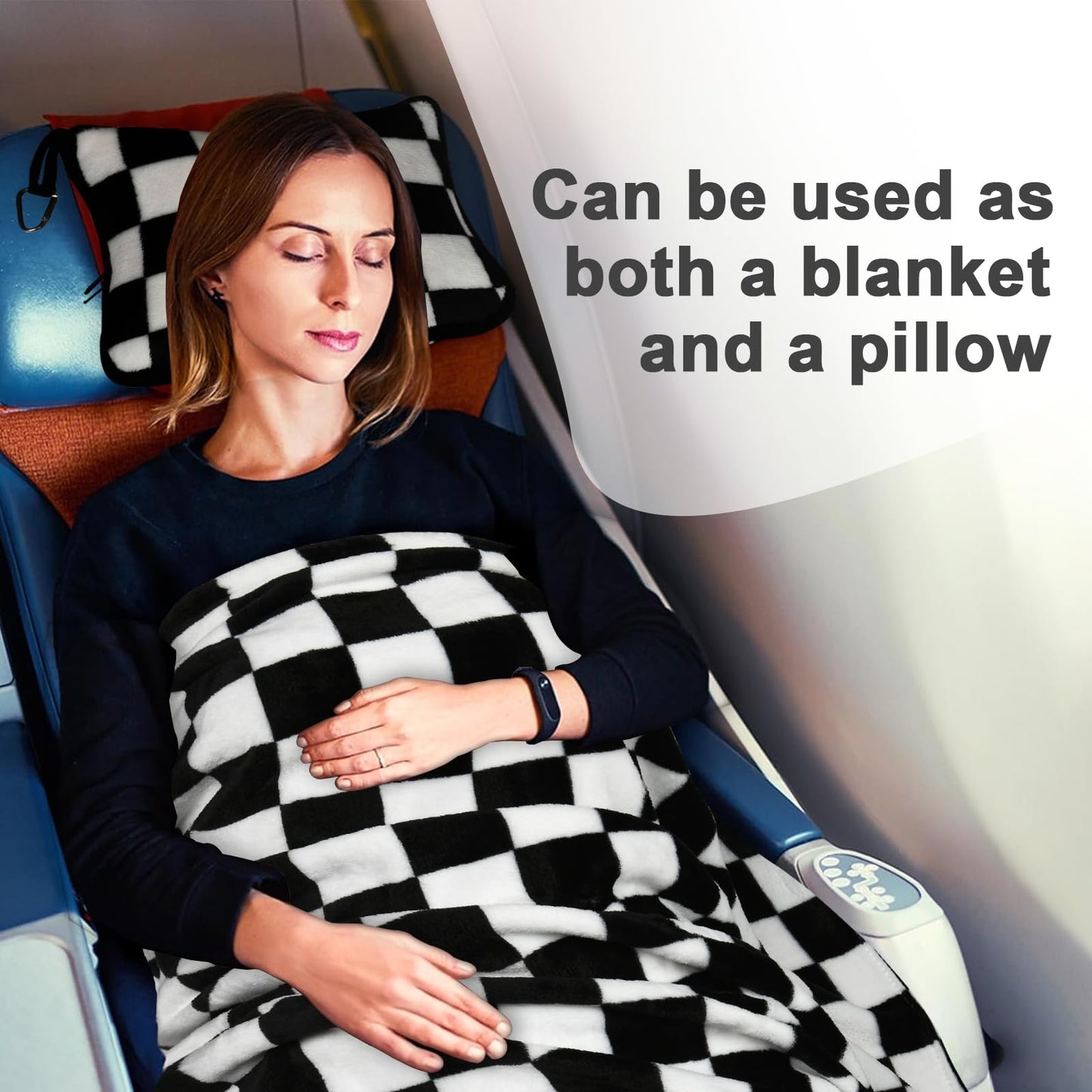 Travel Blanket and Pillow Compact, Premium Soft 2 in 1 Airplane Blanket with Soft Bag