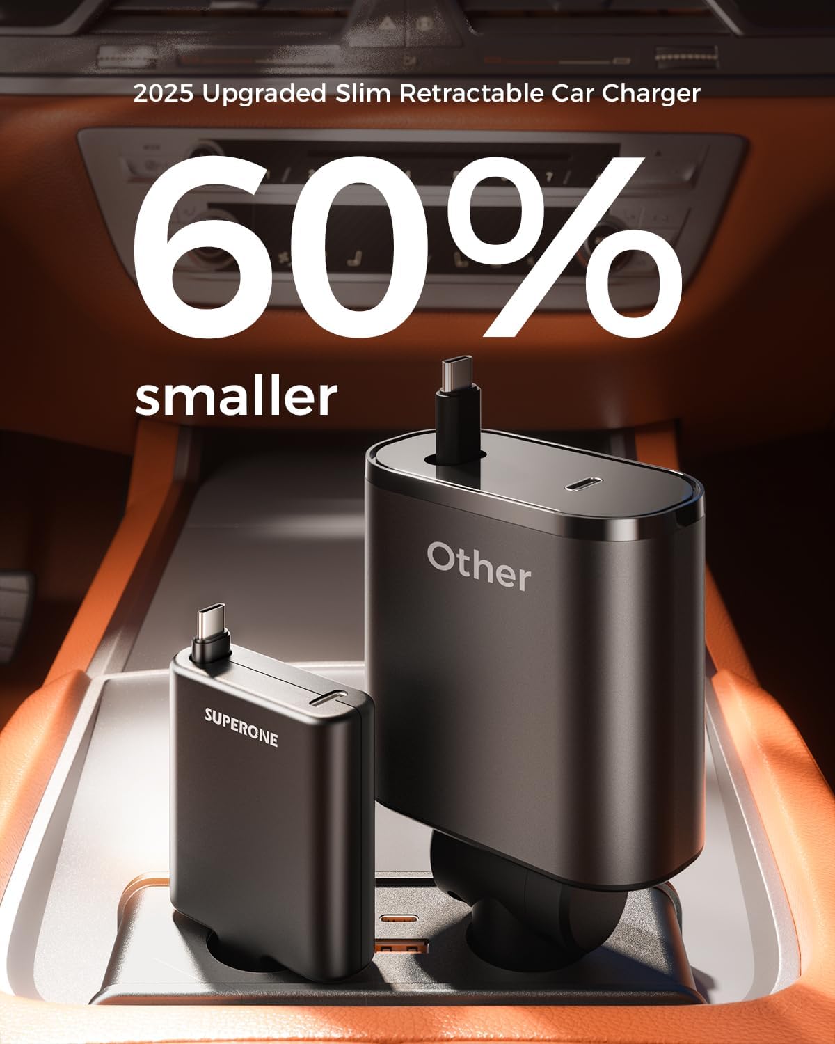 [Ultra Slim] SUPERONE iPhone 17/16/15 Retractable Car Charger USB C Fast Charging, Super Fast Type C Car Charger for iPhone 15/16/17,iPad,Samsung (USB C Cable)