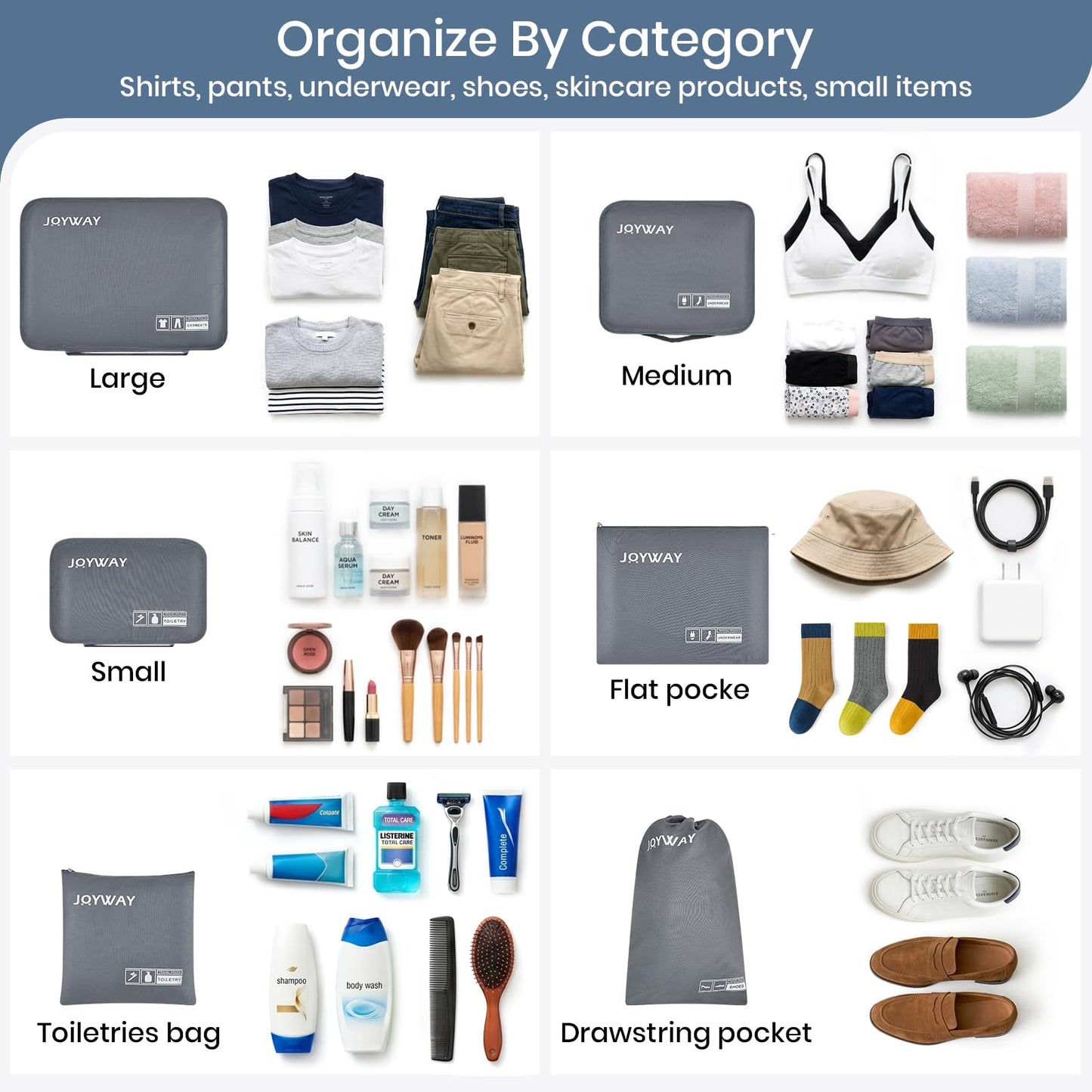 Joyway 6 Set Packing Cubes for Travel, Lightweight Luggage Organizer Bags for Suitcases, Travel