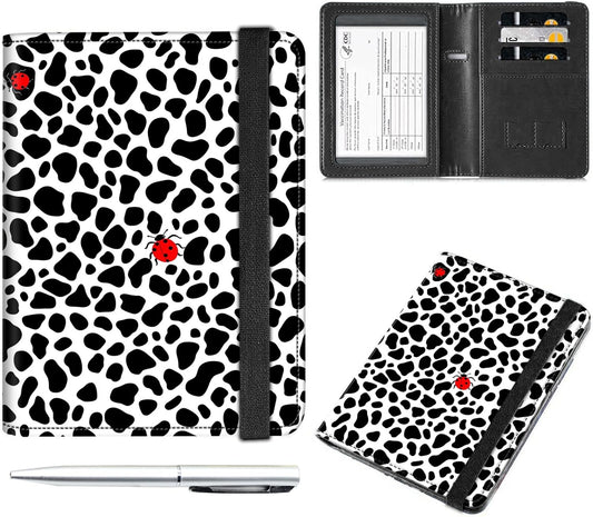 Passport and Vaccine Card Holder Cover Combo,Travel Passport Holder Wallet with RFID Blocking, Leather Vaccine Card Slot Passport Cover Case for Women & Men,Ladybug Black White cow print