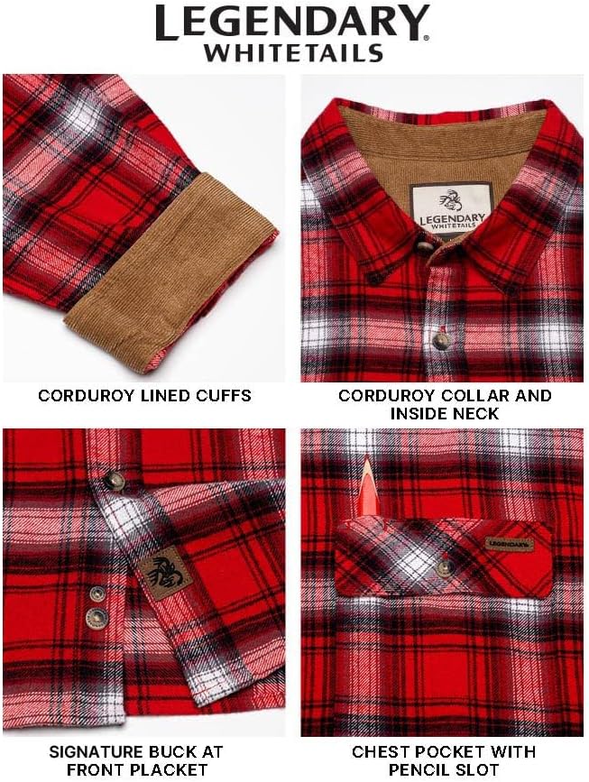Legendary Whitetails Men's Flannel Shirt Long Sleeve Button Down 100% Cotton