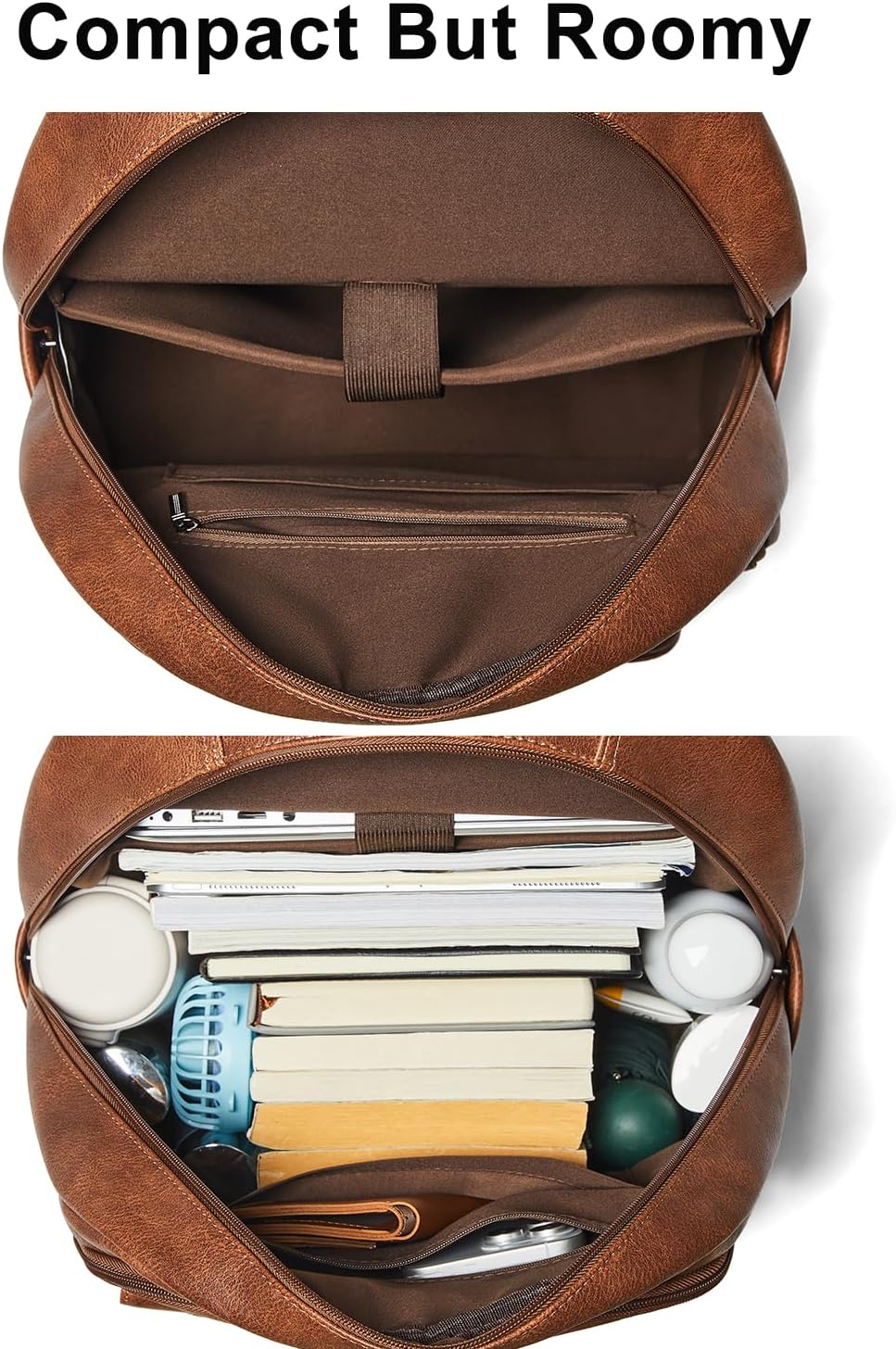 37L Backpack Purse for Women Men for Work Travel BackPack Vegan Leather Laptop College Daypack Shoulder Bag Brown