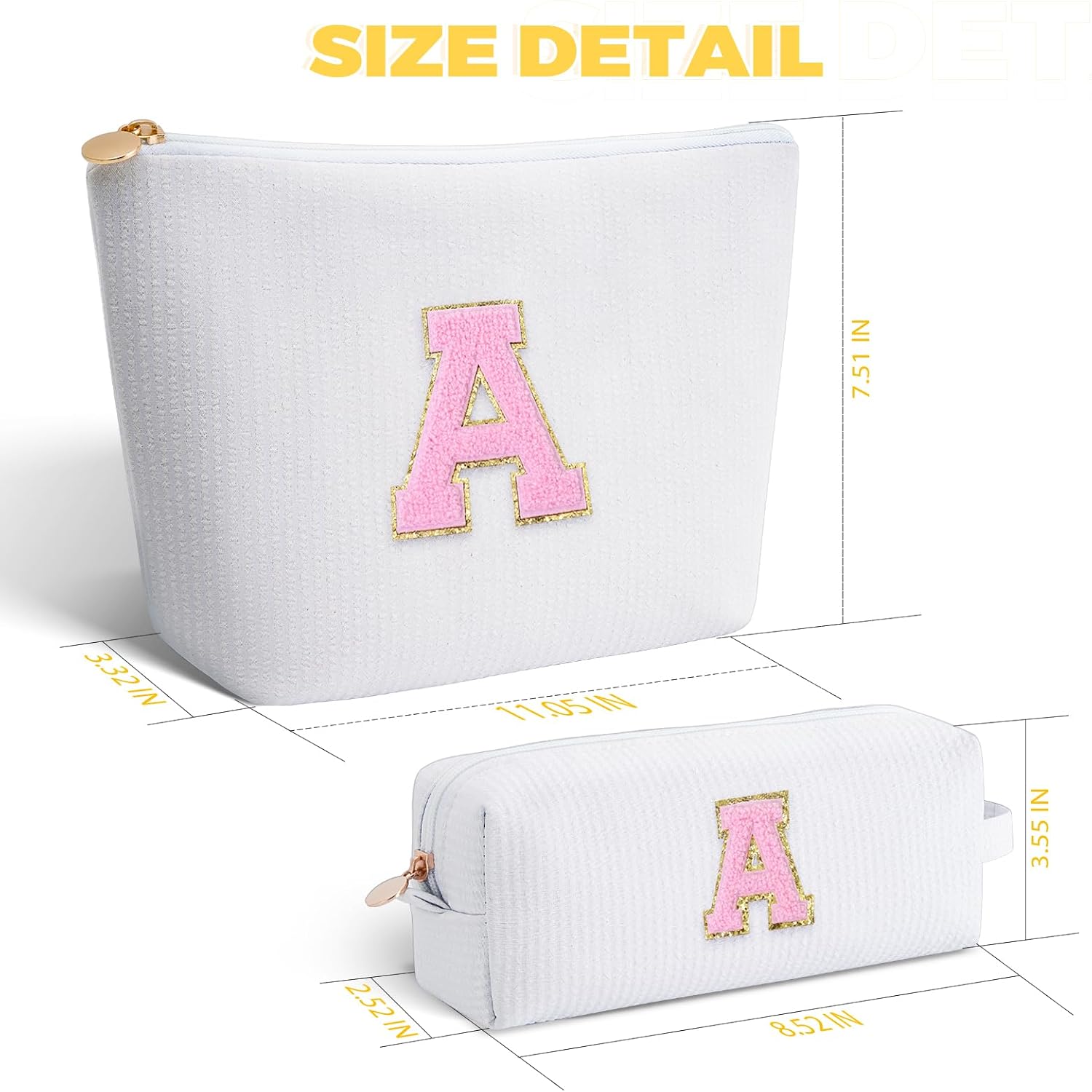 Makeup Bag Set Initials Cosmetic Bag,Gifts for 10 11 12 13 14 15 16 17 18 Years Old Girl Girlfriend