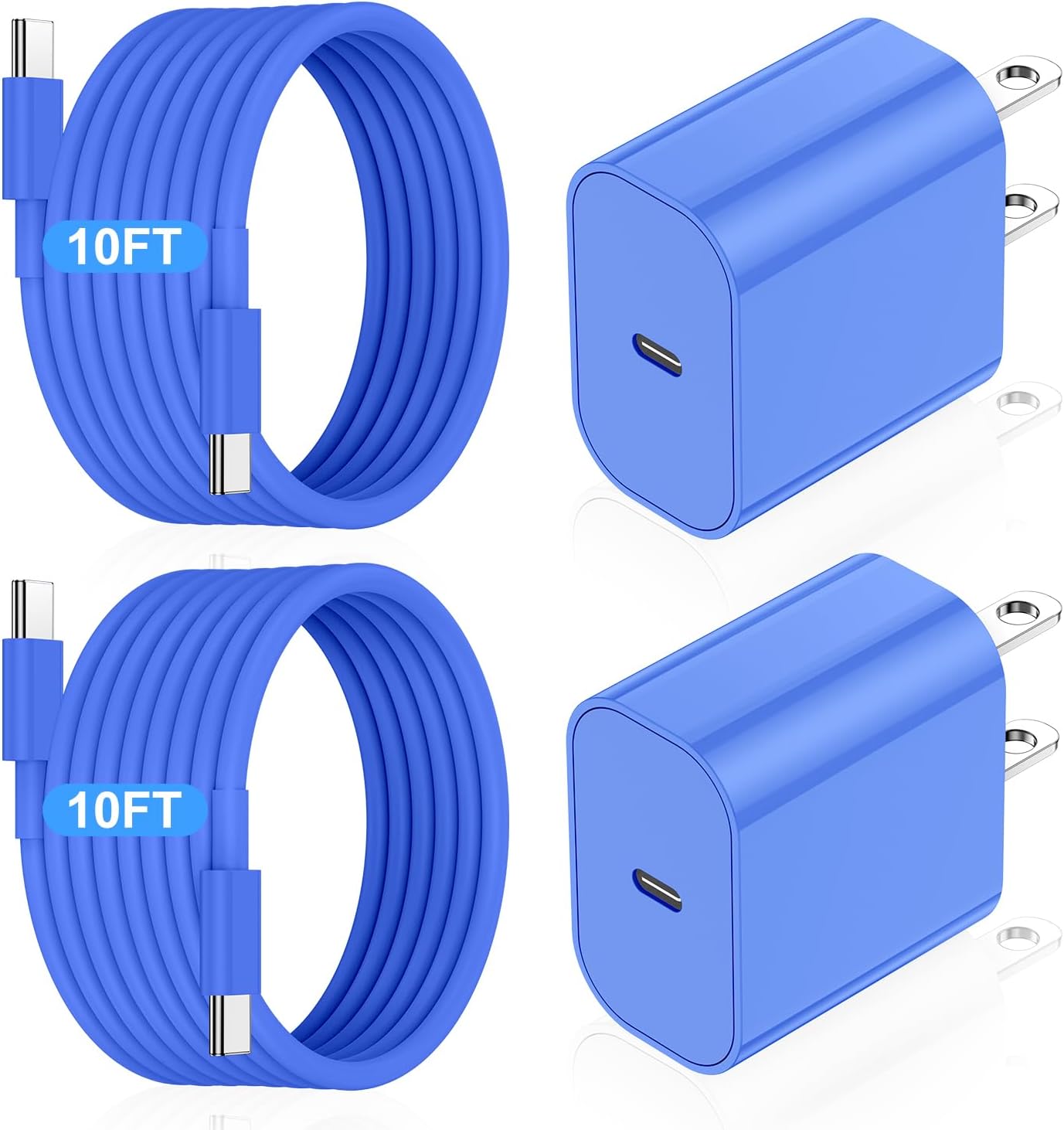 iPhone 17 16 15 Fast Charger Block and 10ft USB C to C Cable Cord Long for Apple iPhone 17 Pro Max/17 Air/16e/16 Plus/15/iPad Mini/Samsung,Type C Wall Charging Power Adapter Plug Cube Brick-Blue