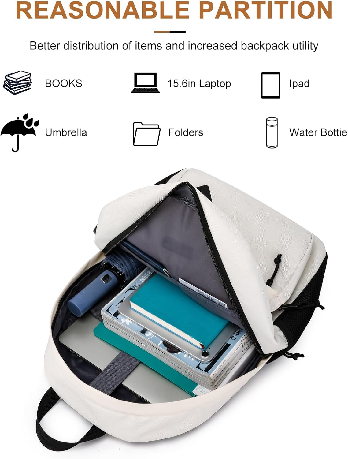 Backpack for School Teen Boys & Girls, Lightweight Casual Backpacks for Men and Women, Classic Basic Water Resistant Casual Daypack Fit 15.6 Inch Laptop, Beige