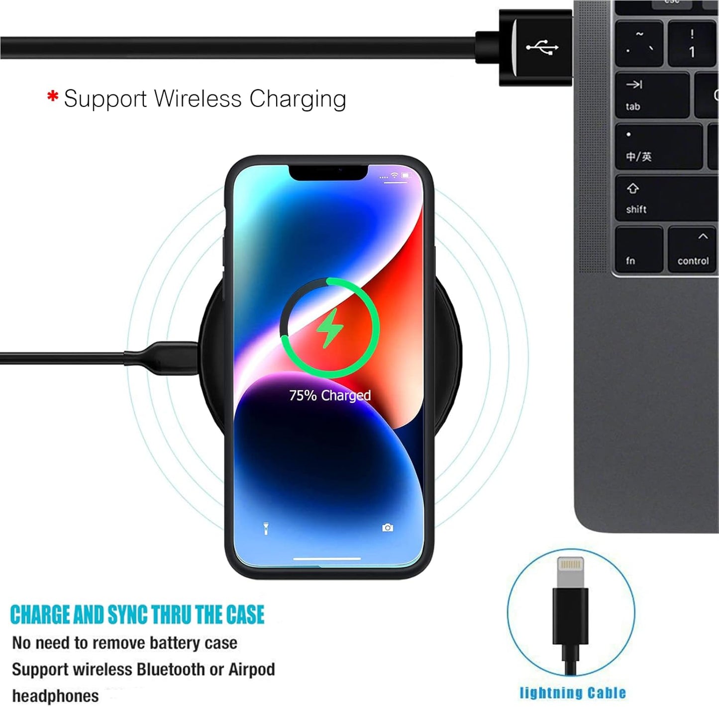 Battery Case for iPhone 14, Full Encircle 10000mAh High Capacity Rechargeable Smart Portable Charger Case Extended Battery Pack for iPhone 14 (6.1 inch) Wireless Charging Case Support Carplay-Black
